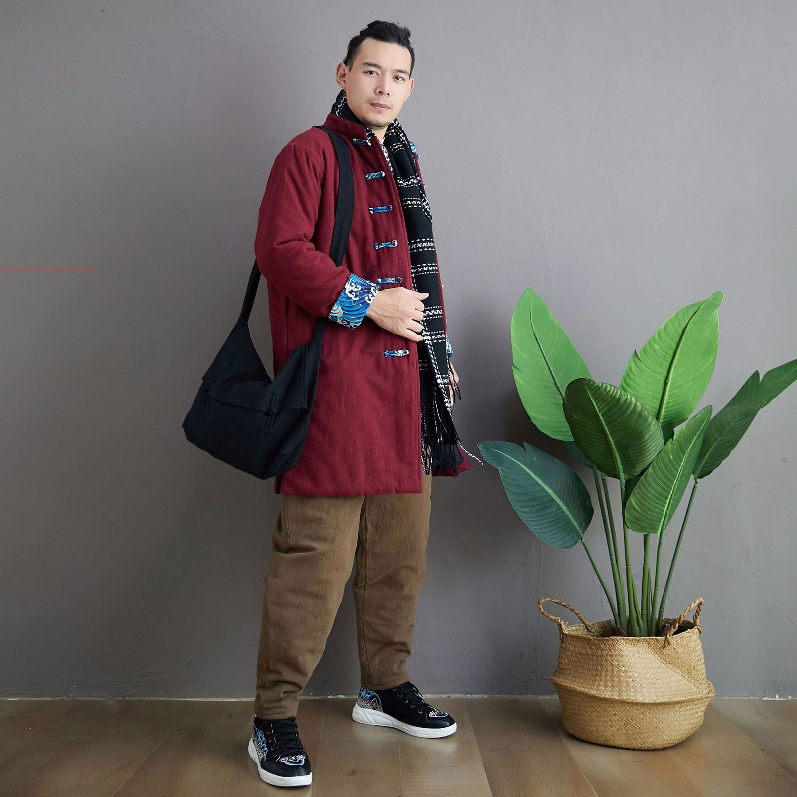 Chinese Retro Cotton Linen Shoulder Bag Buddhist Monk Meditation Crossbody Bags