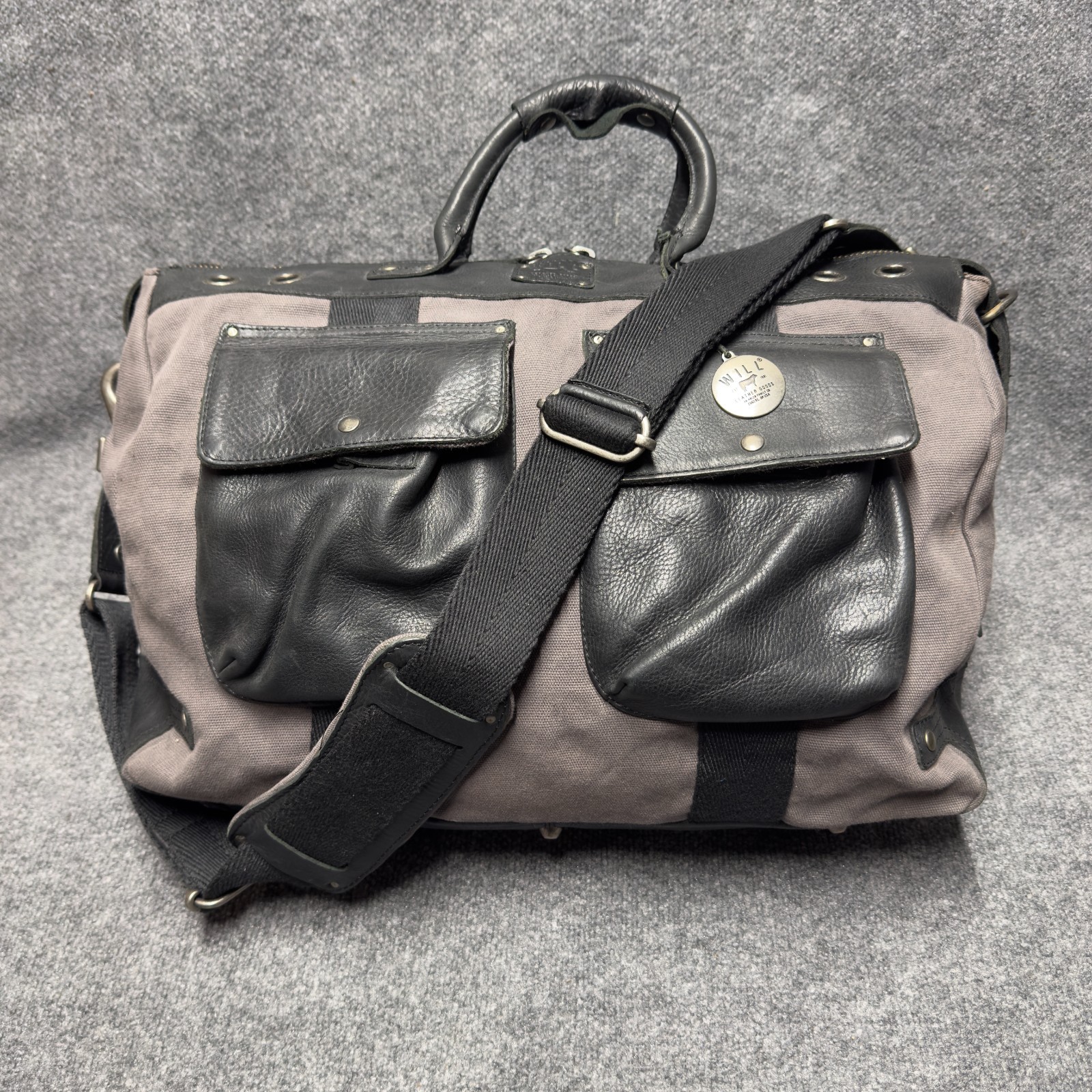 Will Family Owned Goods Leather Canvas Travel Duffle Bag Plaid Lined Oregon USA