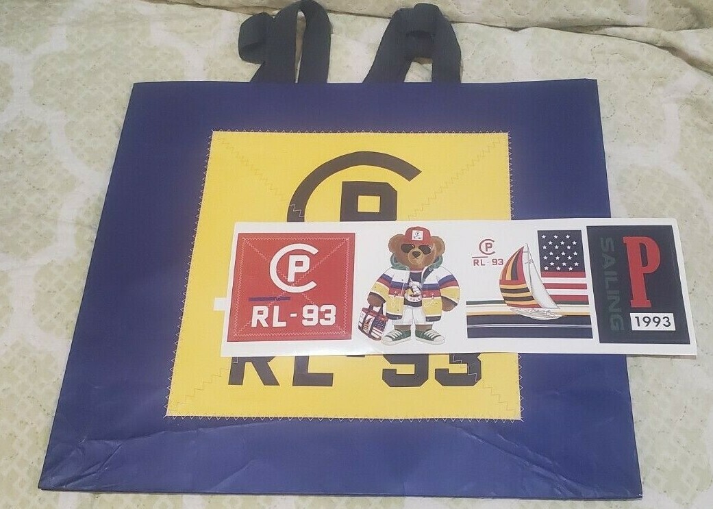 Polo Ralph Lauren CP 93 Shopper Paper Bag Tote Regatta Snow Beach Stickers