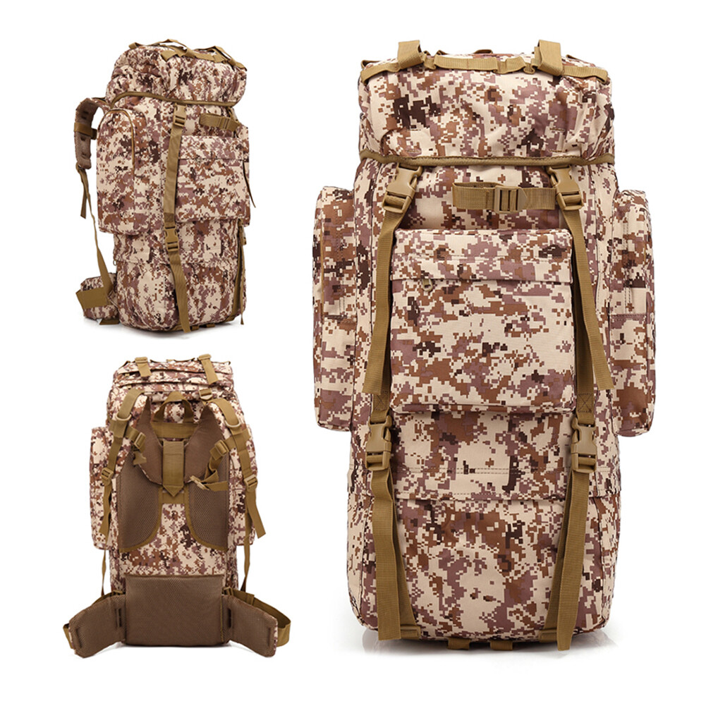 Tactical 65L Backpack Camping Rain Cover Rucksack Nylon Waterproof Hiking Bags