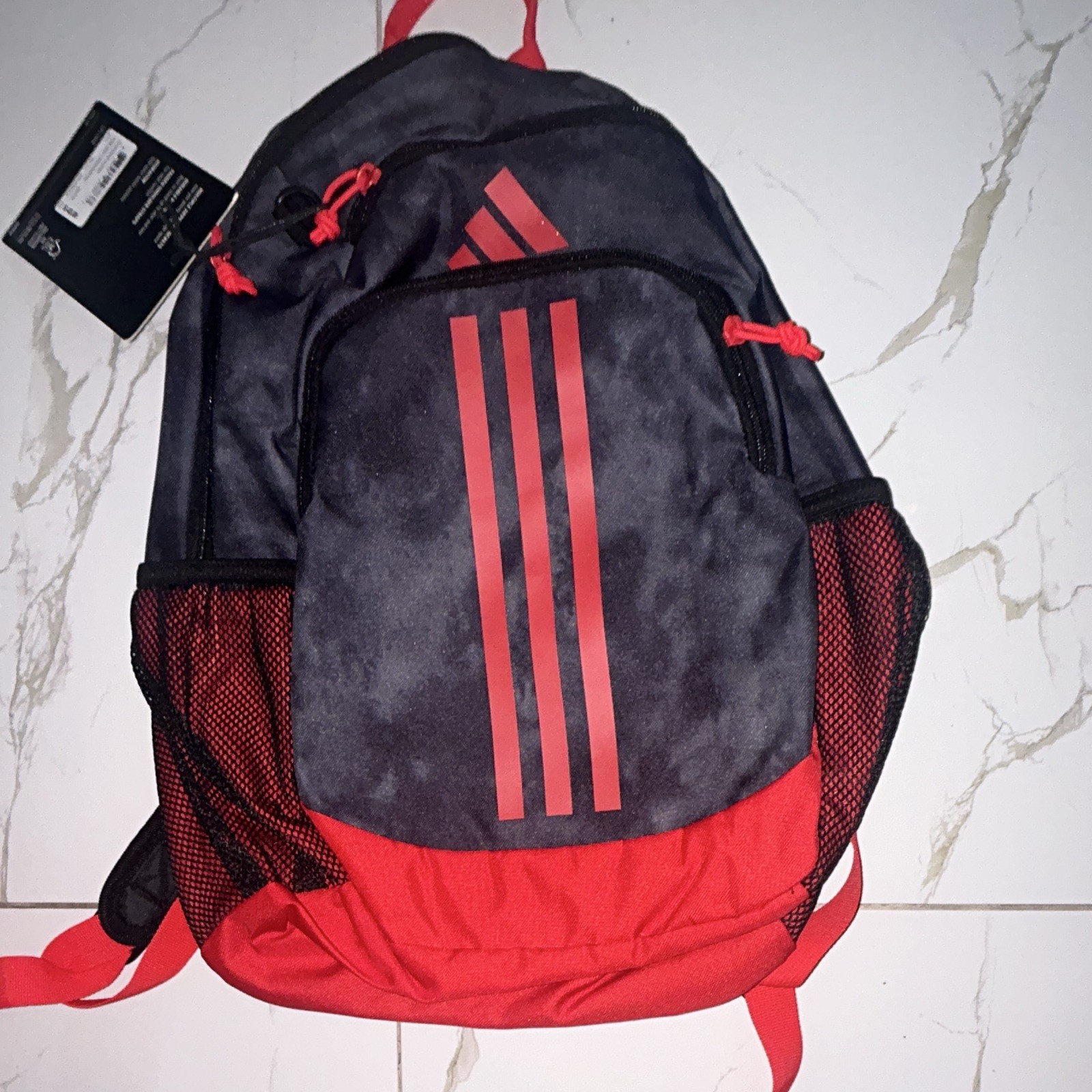 adidas 3-Stripes Backpack Black/Red Medium Zip Padded Bottle Pocket Adjust