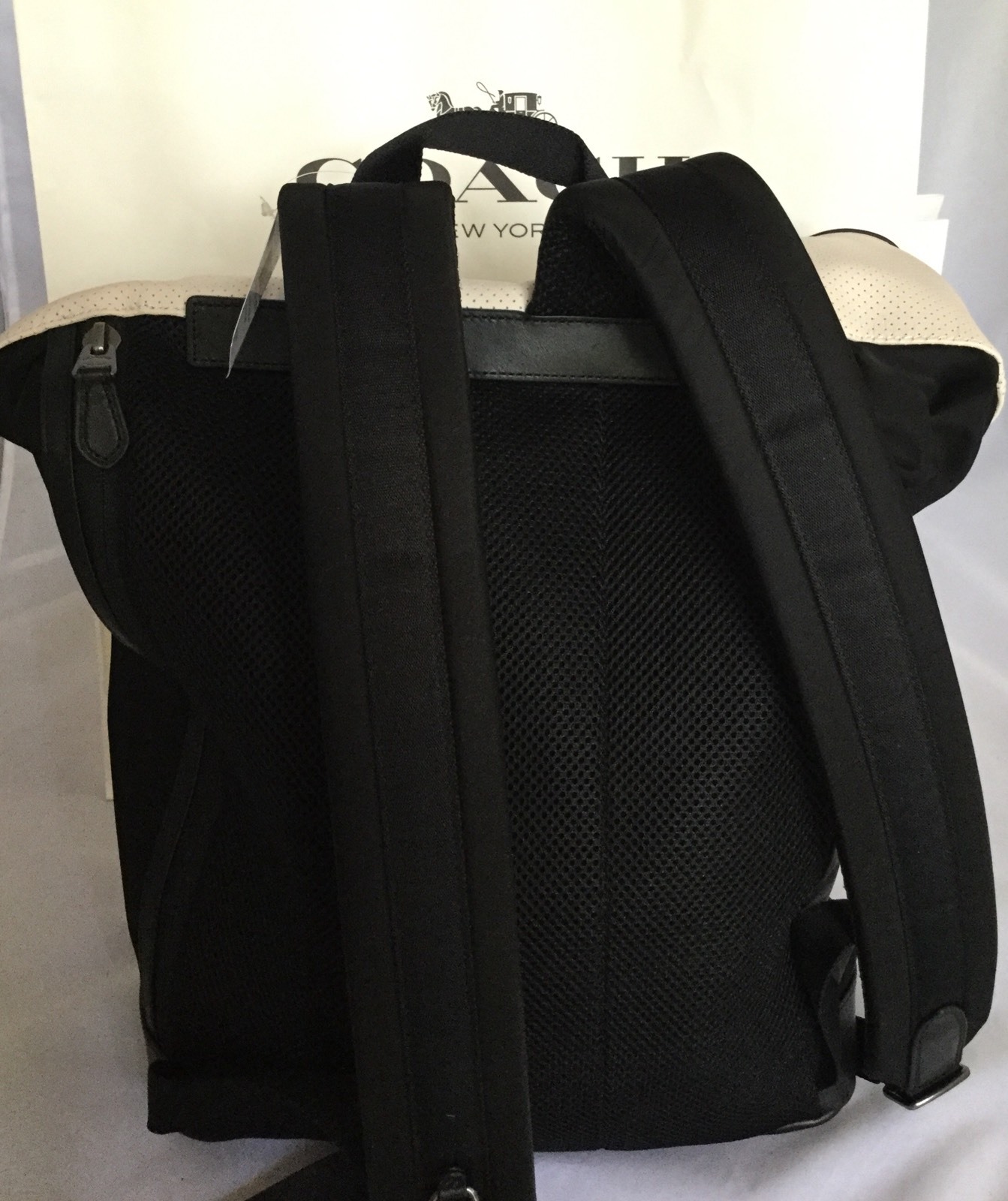 COACH F56662 Explorer Back Pack Perforated Mixed Materials Chalk/Black NWT