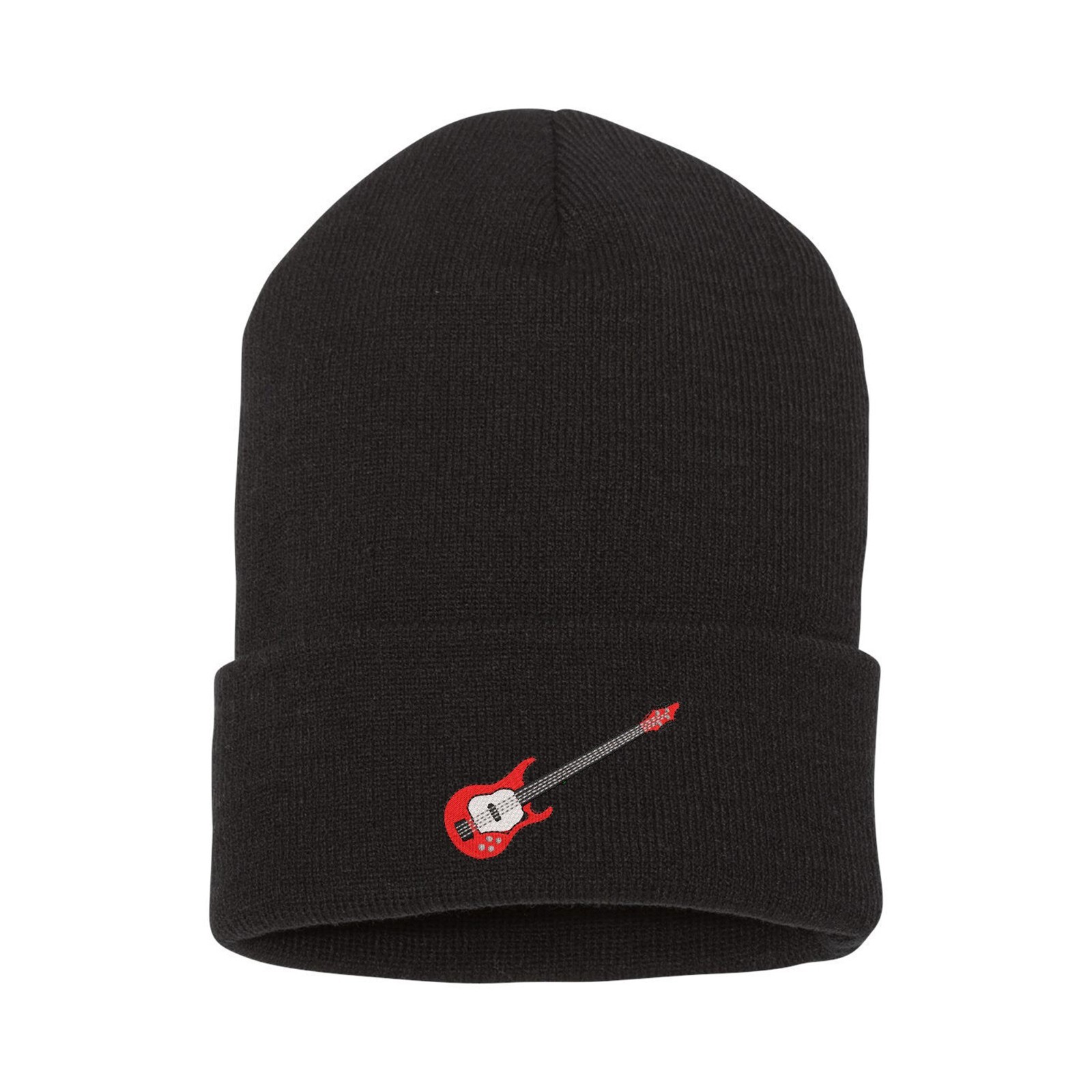 Music guitar embroidered beanie hat, custom embroidered winter beanie