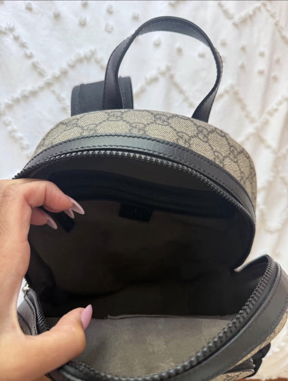Gucci GG Monogram Small Backpack Beige/Black Zip, Adjustable Straps