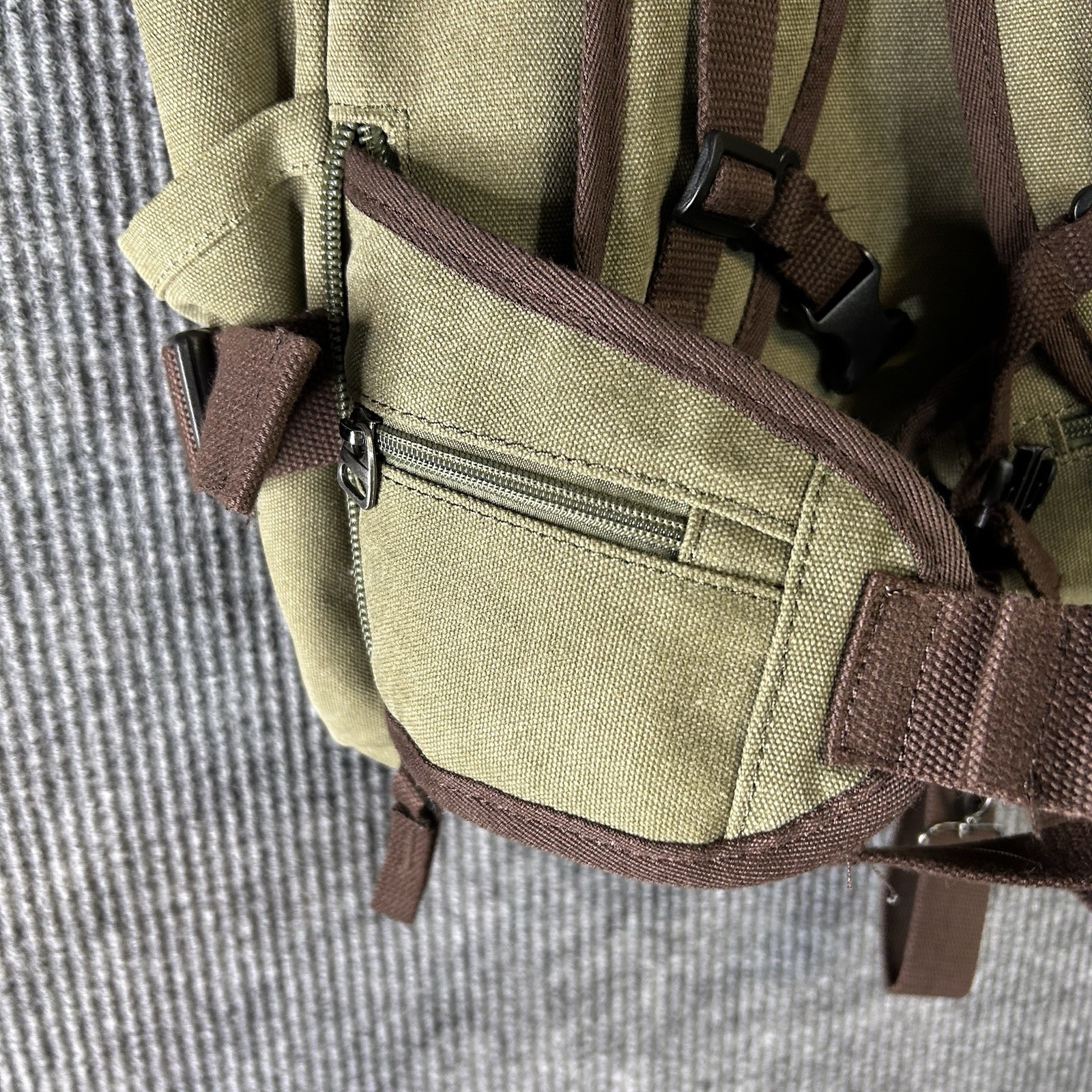 Canvas Backpack Duffel Bag Multiple Pocket Waist Strap Green