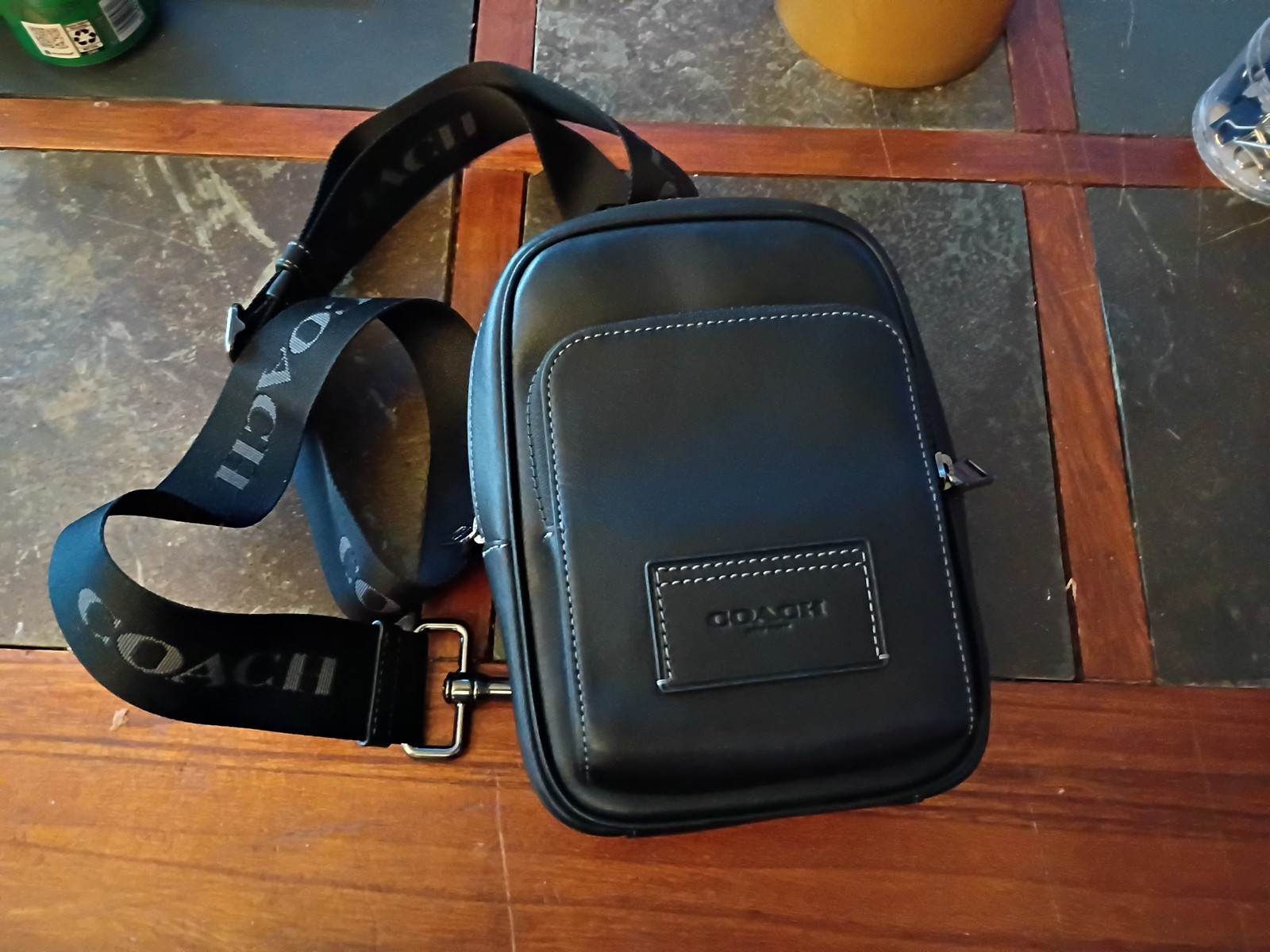 NWT COACH CX071 Racer Sling Pack Leather Backpack Bag Gunmetal/Black