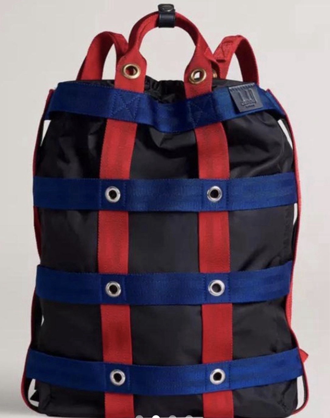 NWT $1083 Dunhill Black – Blue Backpack with red Straps Made in Italy.