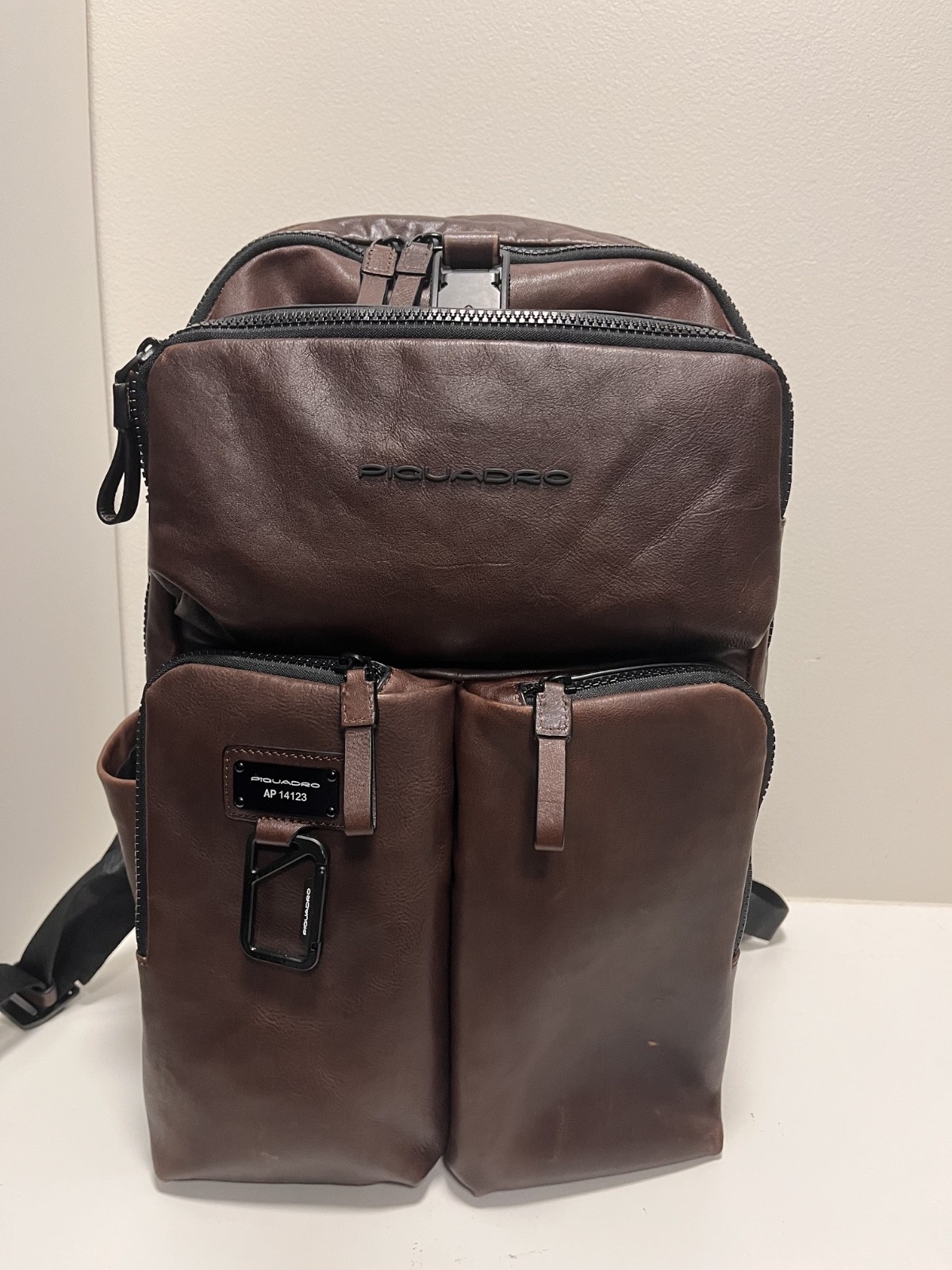 Piquadro AP14123 Brown Leather Laptop Backpack Business Travel Bag Italy