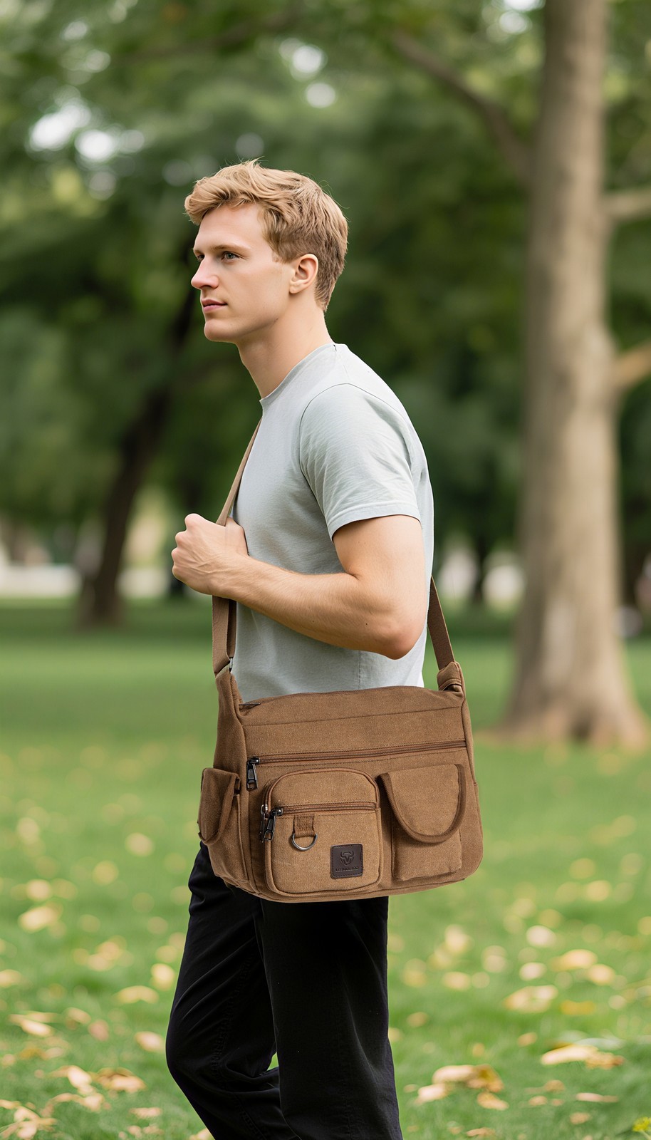 Men’s Canvas Shoulder Bag Durable Tool Bag Crossbody Sling Large Capacity Travel