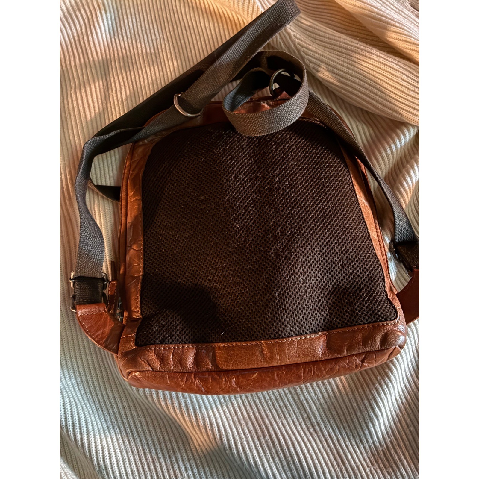 Jack Georges Sling Backpack Mens Small Cognac Excellent Leather Tech Organizer