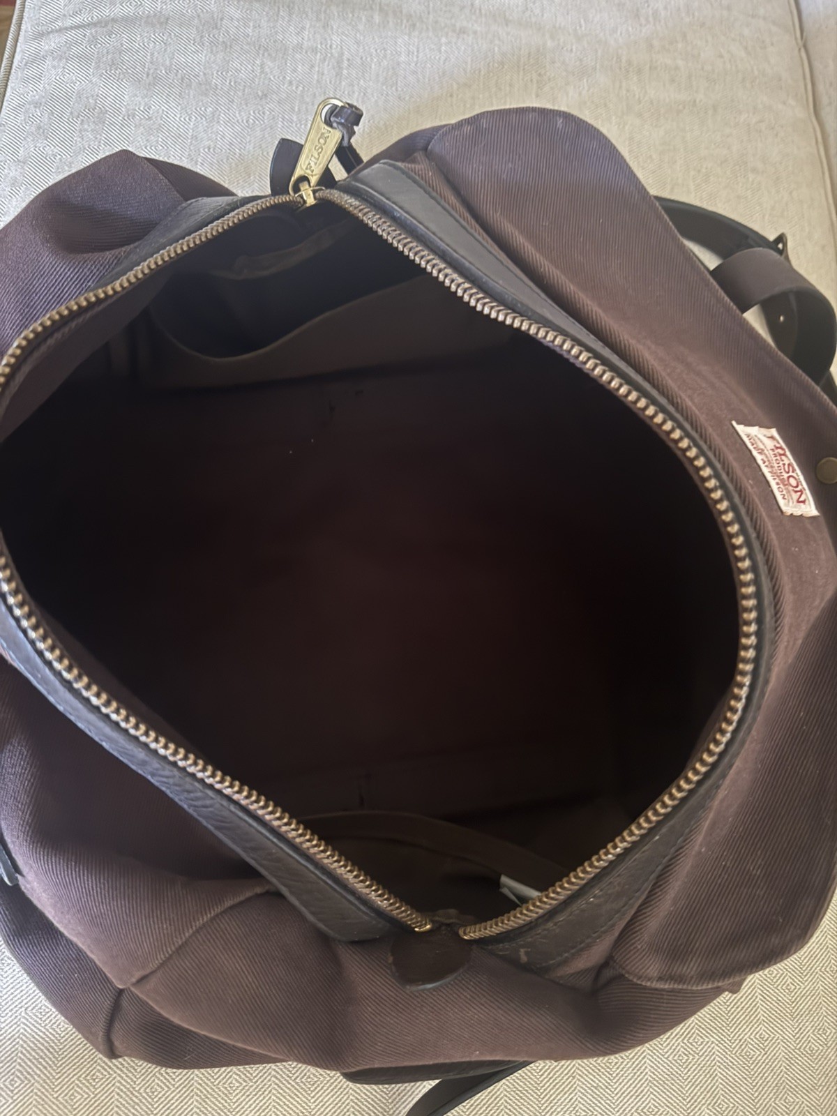 FILSON Dark Brown Twill SMALL Duffle #220 Shoulder Strap Leather Trim 💥