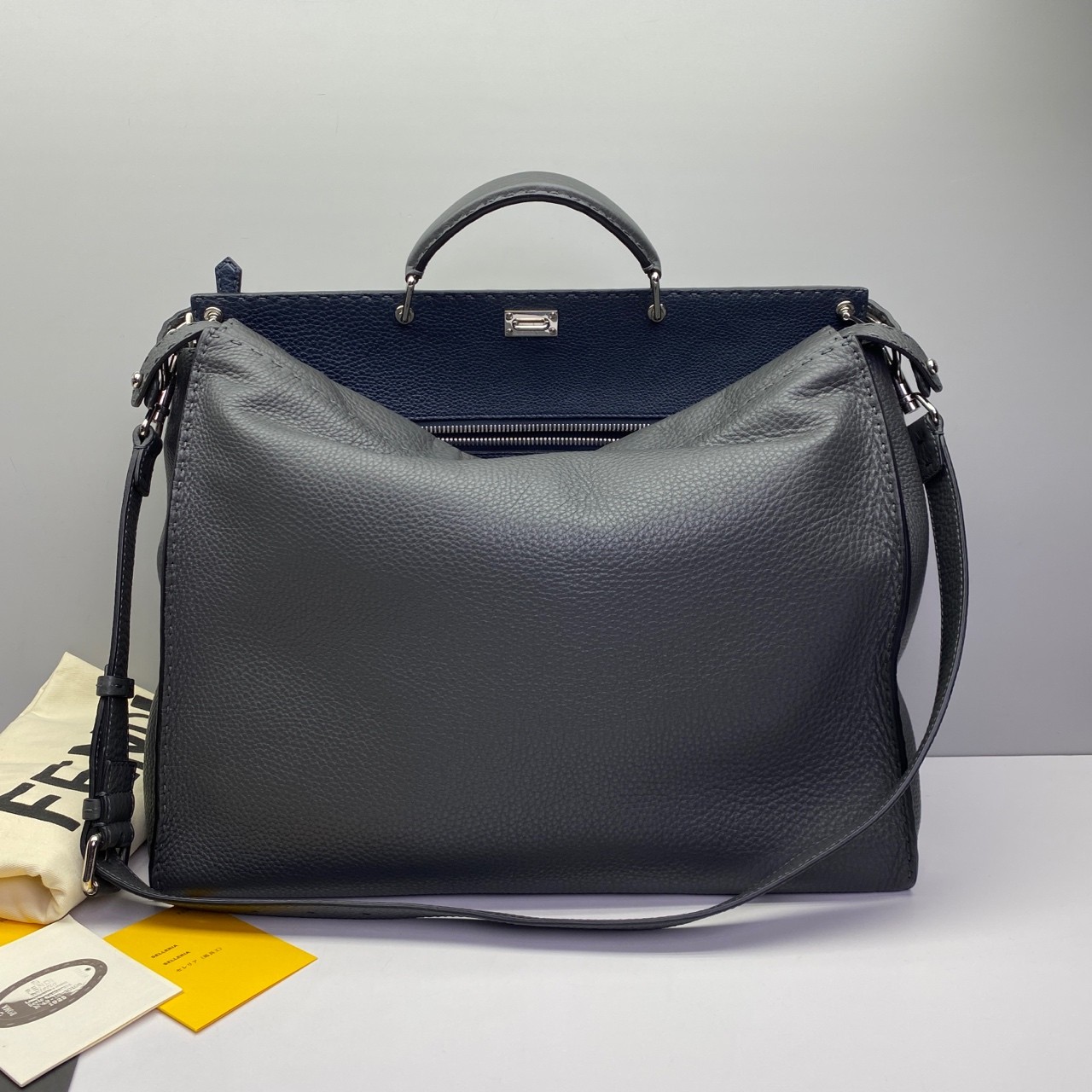 Fendi Pre-Owned Authentic Peekaboo Briefcase Crossbody Grey Blue 42x35x18cm
