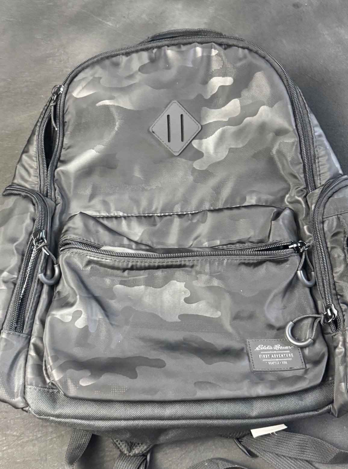 Eddie Bauer First Adventure Backpack Black Camo Daypack Travel School Mens Bag