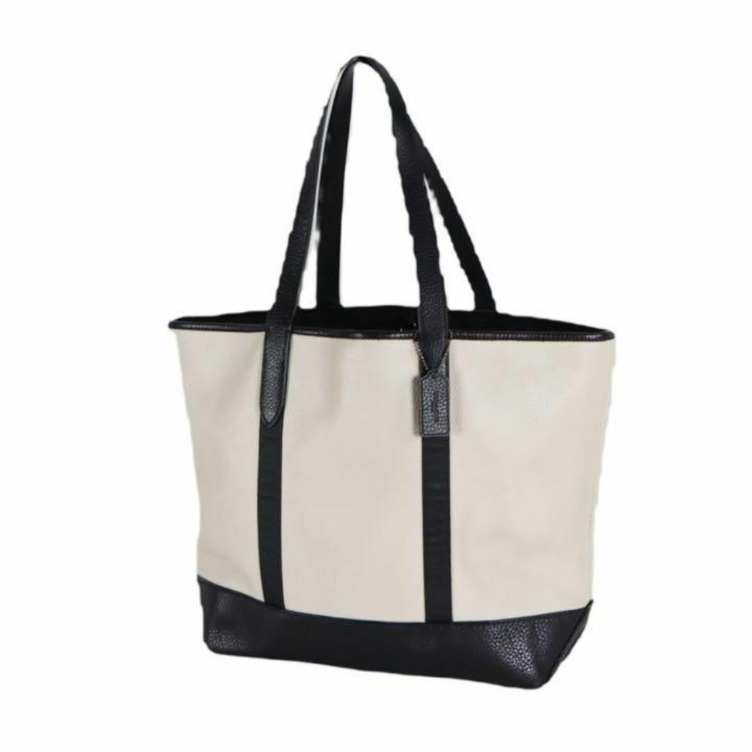 Coach Tote Bag F23248 Leather A4 45cm 17.7in Black Chalk Mens japan used
