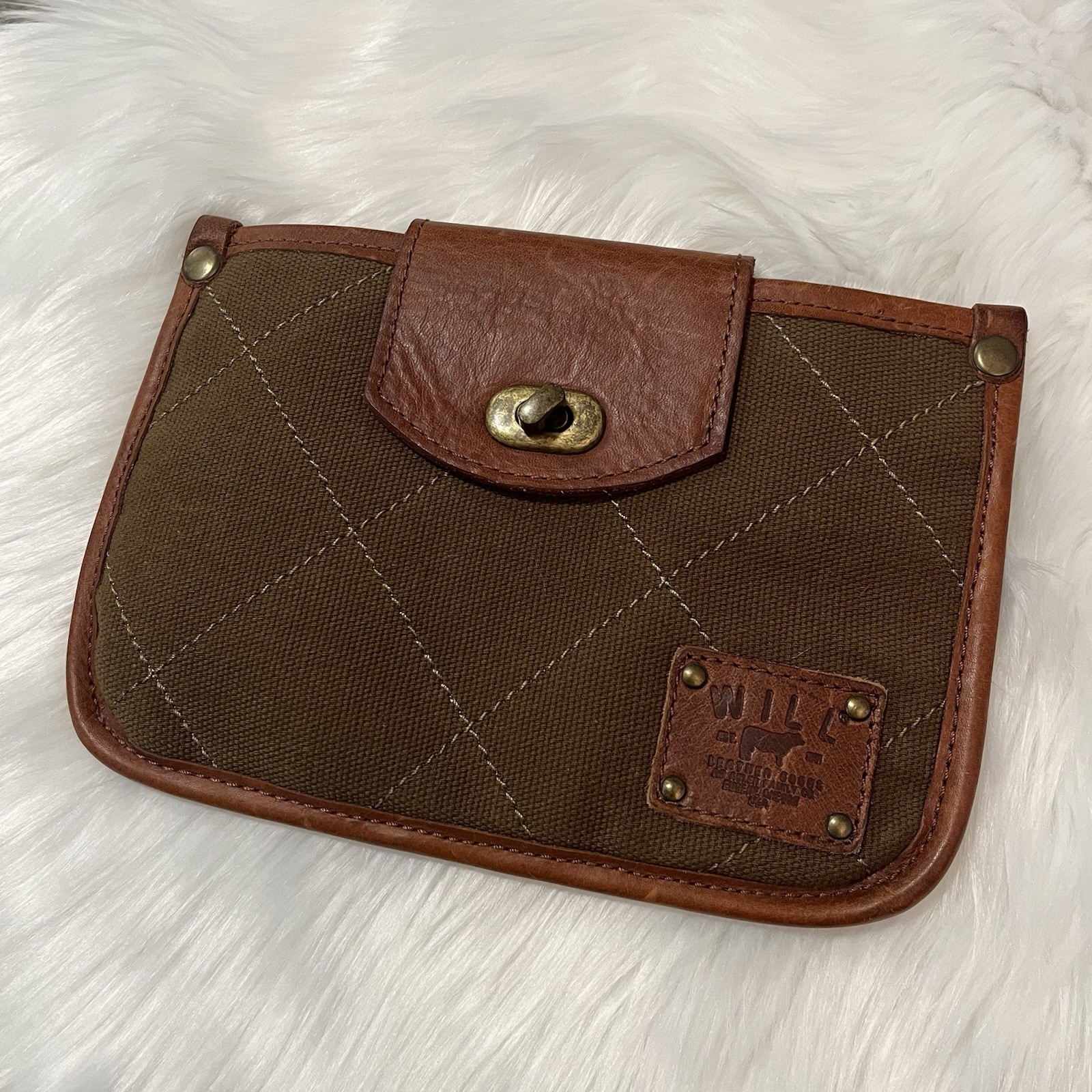 Will Leather Goods Quilted Canvas Pouch Bag Plaid Lined Olive Brown Eugene OR