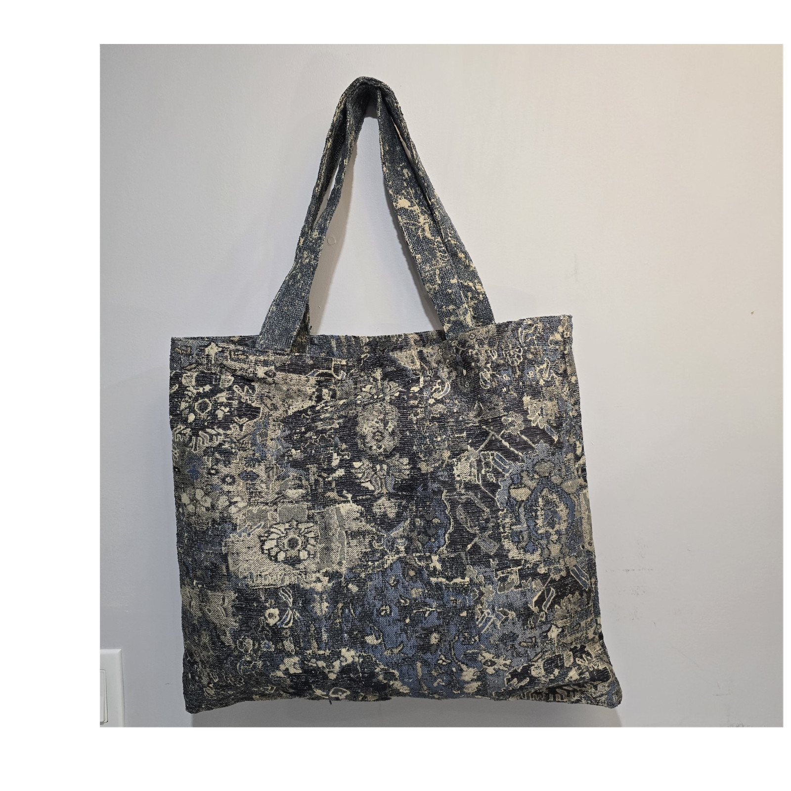 Blue Beige Floral Large Tote Bag for Men Casual Shoulder Strap