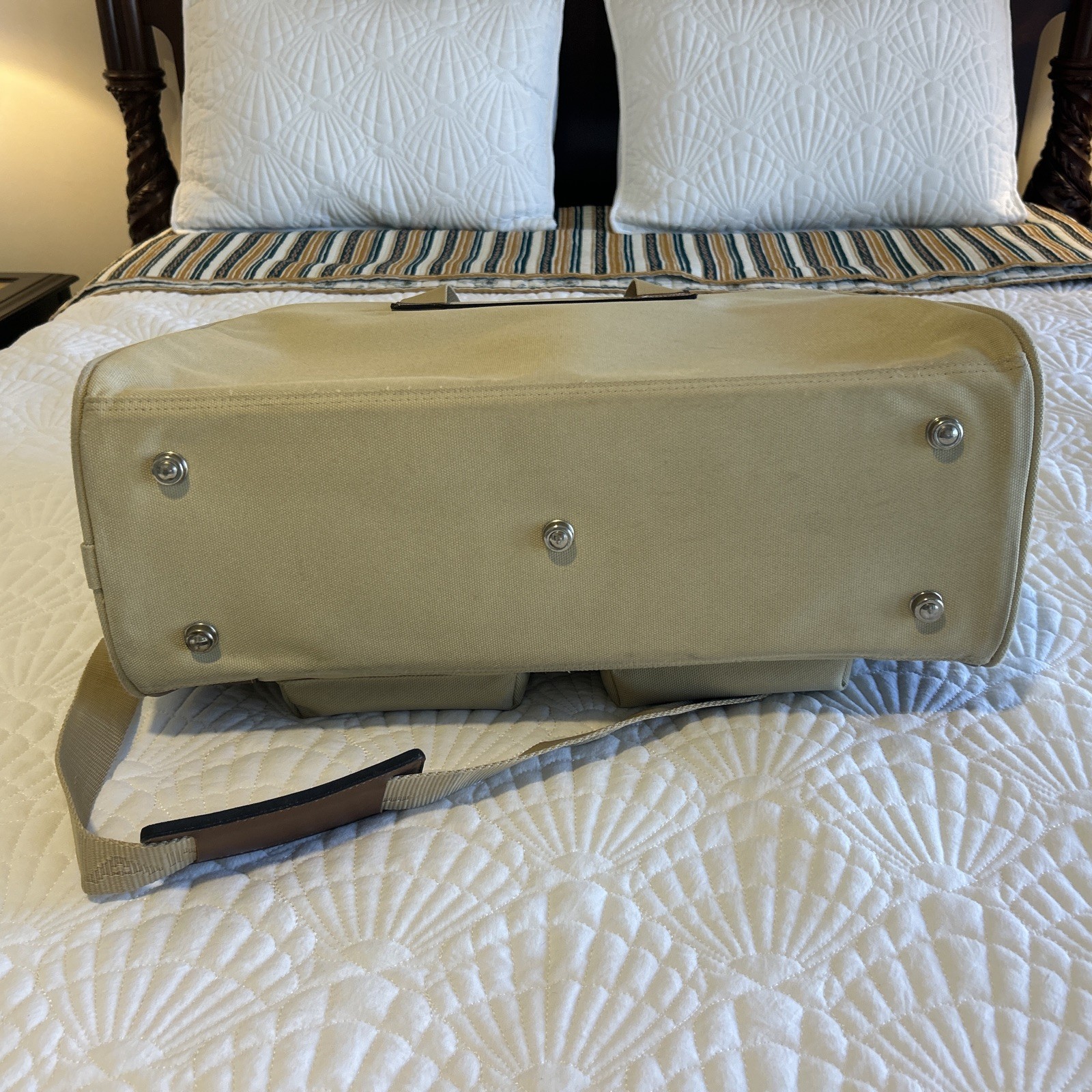 Lancel Paris Canvas Leather Weekend Carry-on Duffel Brown Tan Beige Luggage Exc