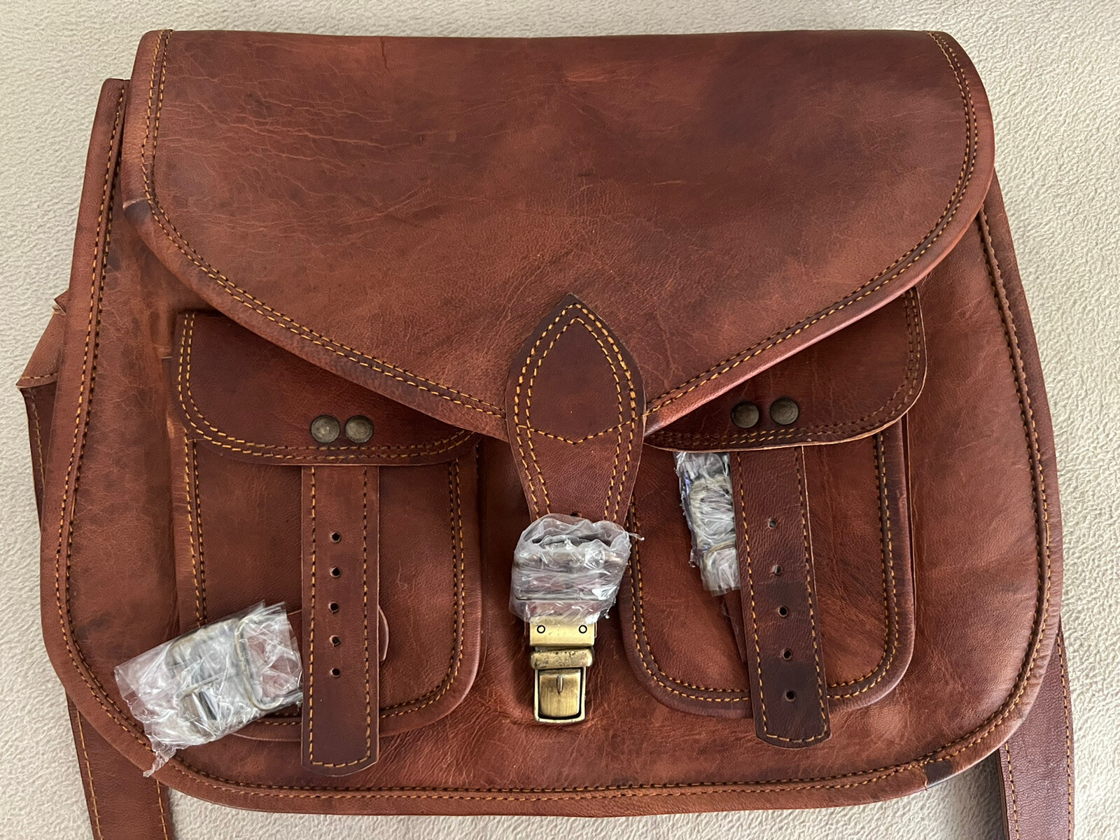 Komal’s PASSION LEATHER Large Messenger Bag Crossbody Quality Camel Brown *NEW*
