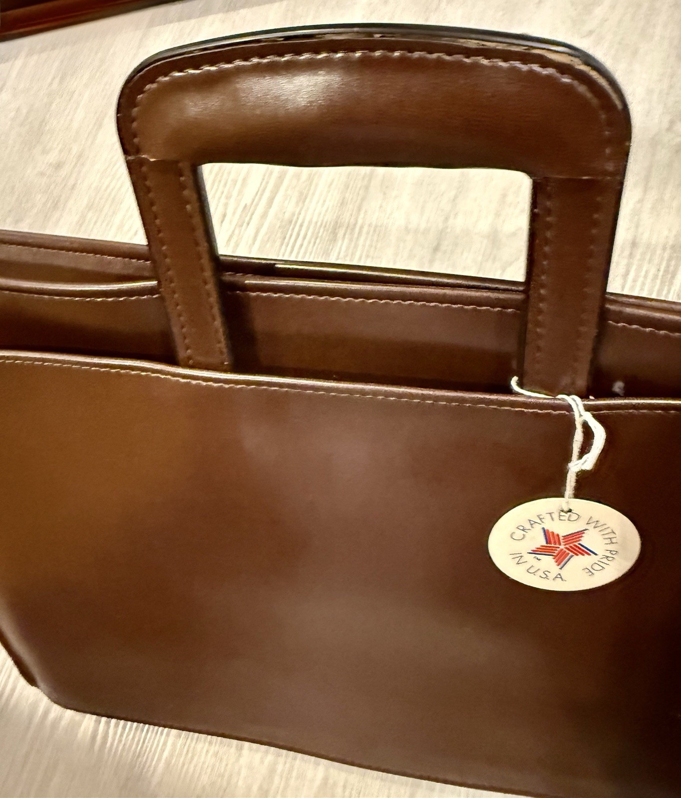 Warm Brown Slim Soft Leatherette Briefcase- Retractable Handles – 17” x 12”