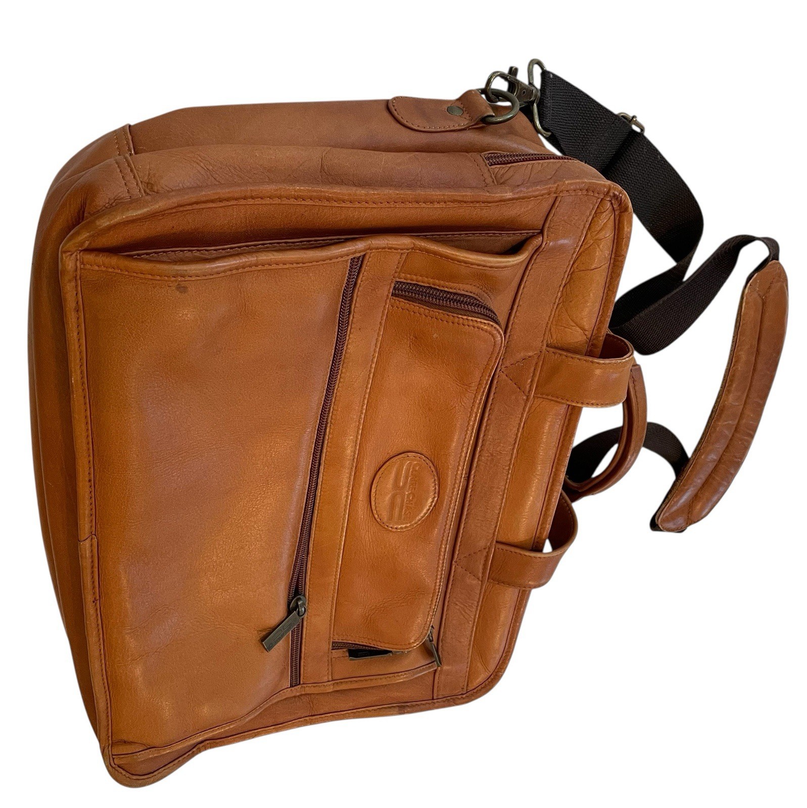 Claire Chase Distressed Tan Leather Laptop Briefcase Shoulder Bag Carry On Large