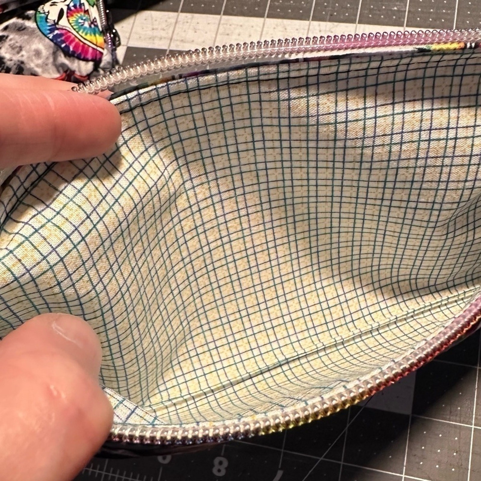 Grateful Dead lightning bolt zipper Rainbow cosmetic bag tie dye cotton