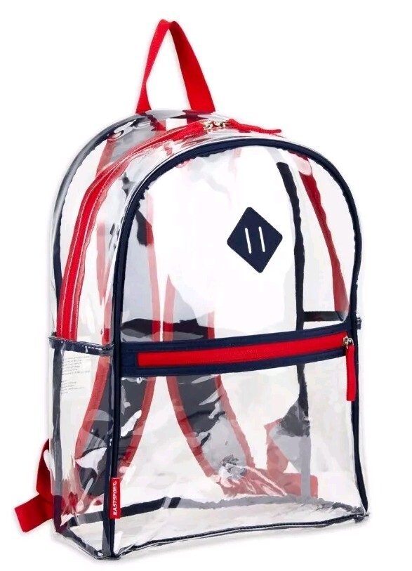 Eastsport Stadium Approved Clear Backpack with Pencil Case Blue Red Trim Or Pink