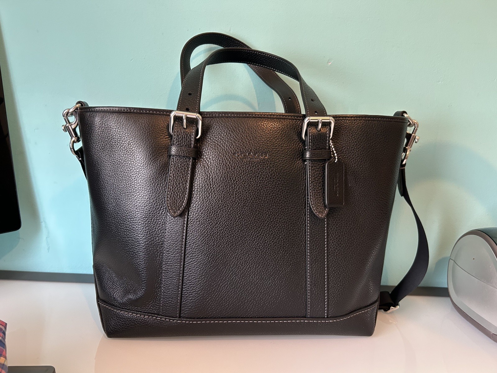 NWT Coach Unisex Warner Tote Bag Crossbody In Leather/Silver/Black CW213