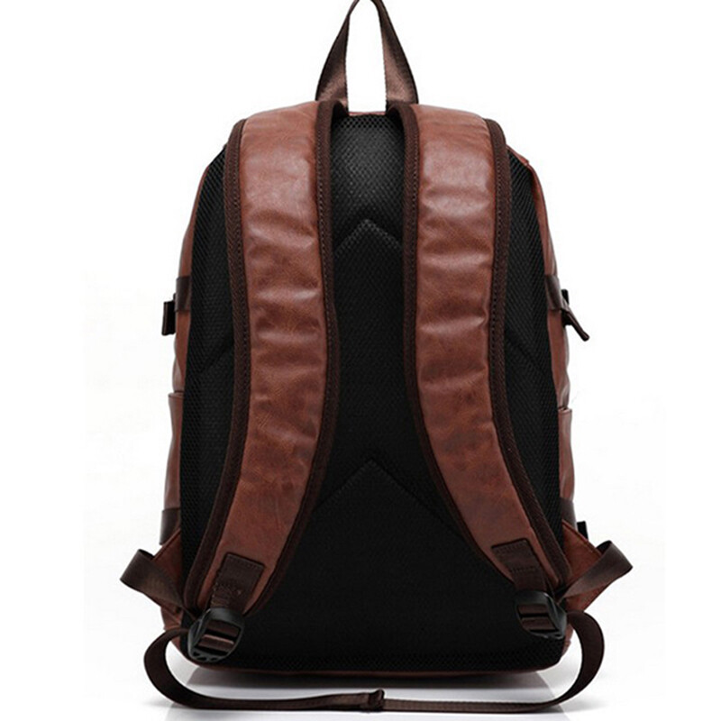 Leather Backpack for Men Zipper Closure Double Adjustable Straps Side Pocket Bag