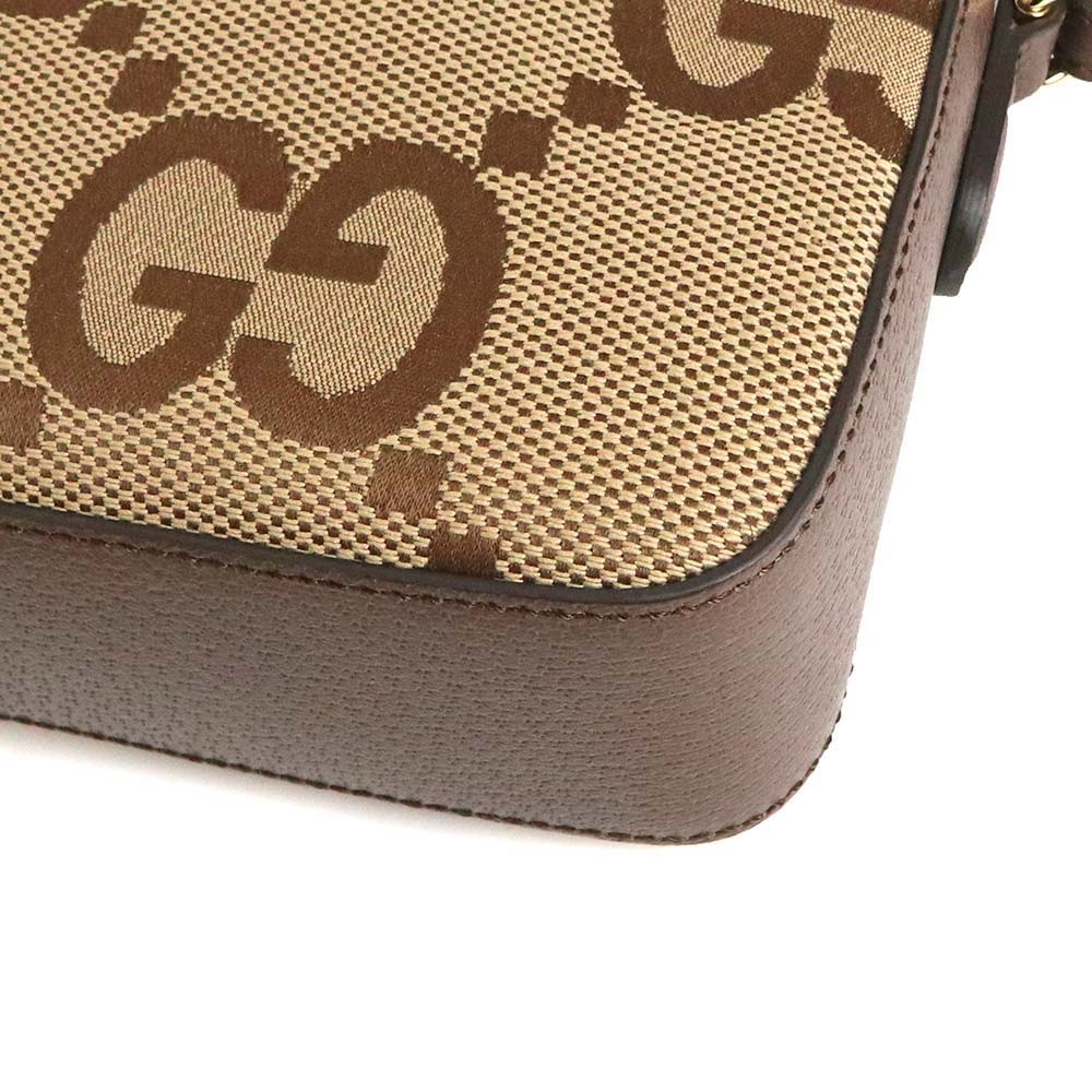 GUCCI Jumbo Gg Messenger Canvas & Leather & Cotton Linen, Camel & Ebony 675891