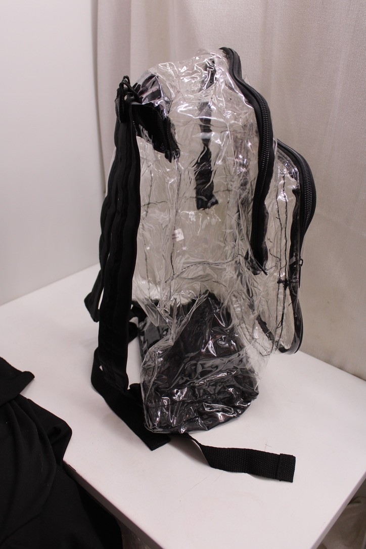 Eastsport transparent PVC plastic backpack black trim straps 10X14X6 inches