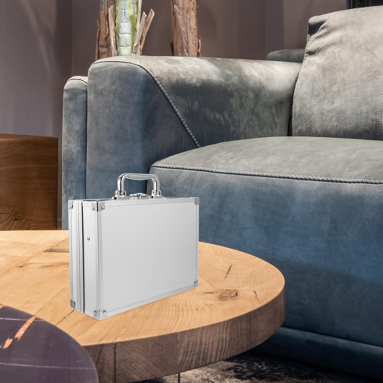 Aluminum Briefcase with Lock Silver Metal Storage Case Tool Box Carry Case