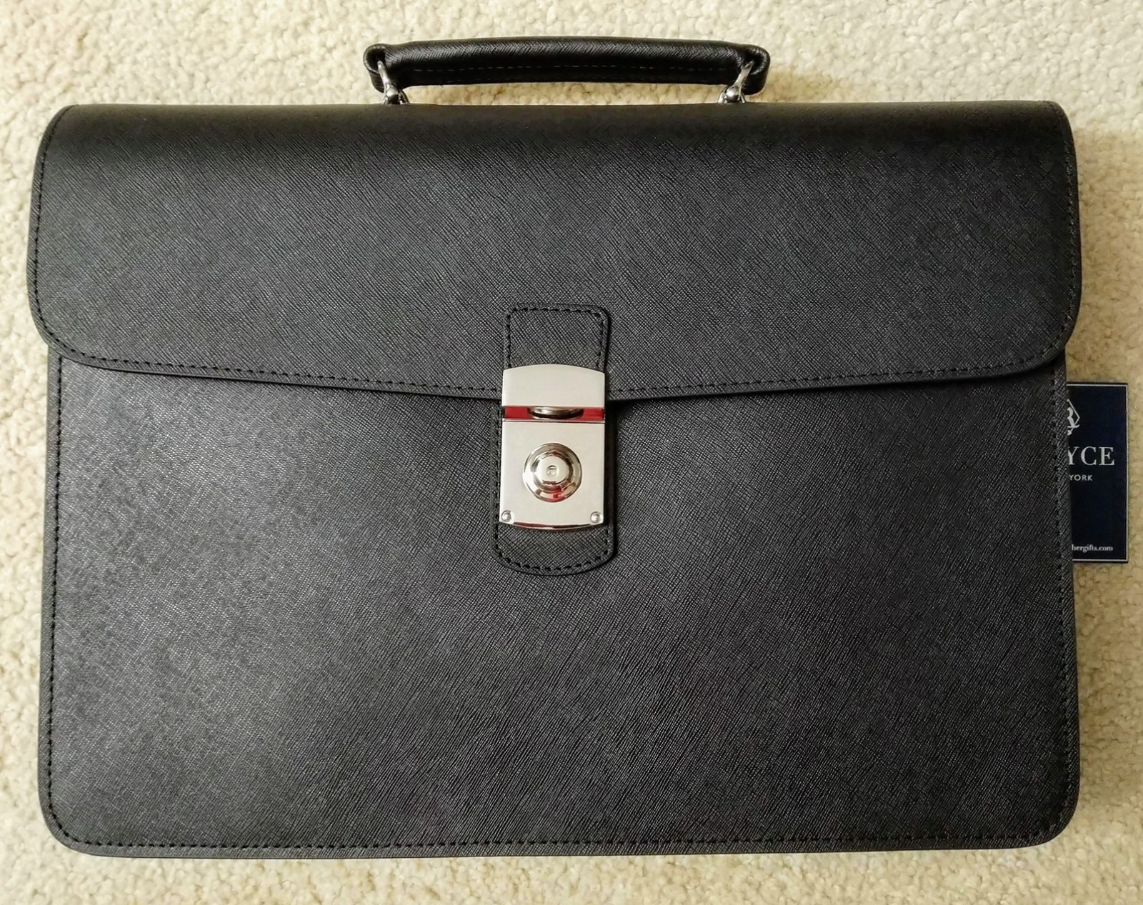 Royce Kensington Single Gusset Briefcase, Saffiano Leather, Black NEW WITH TAGS