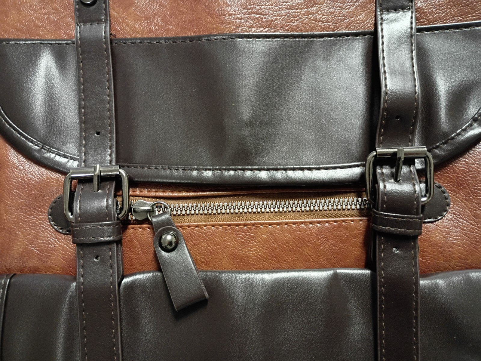 Brown & Dark Brown Men’s Backpack with Zip, Buckle & Snap Closure