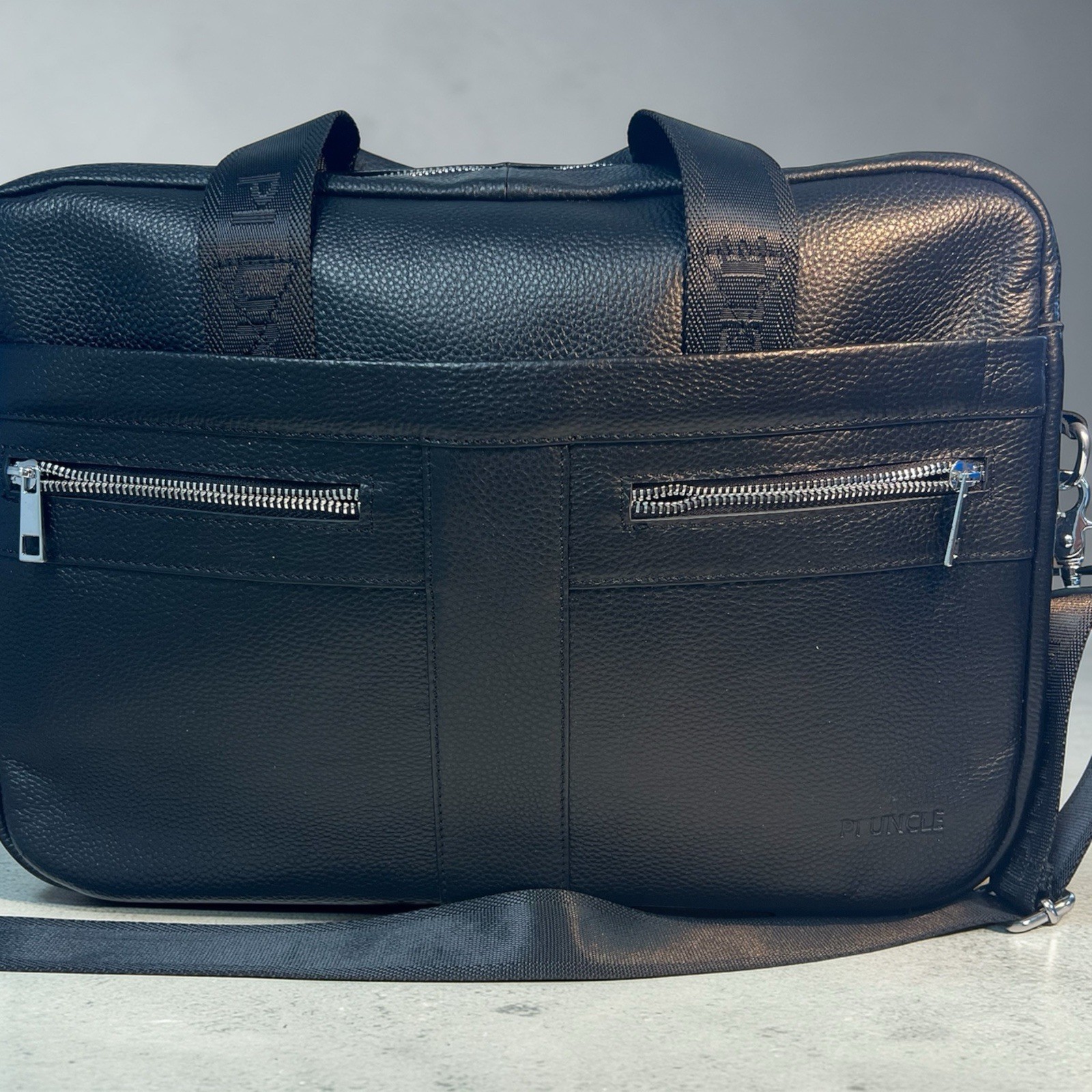 PI UNCLE Black Laptop Bag Zip Detachable Shoulder Strap Outer Pockets Business
