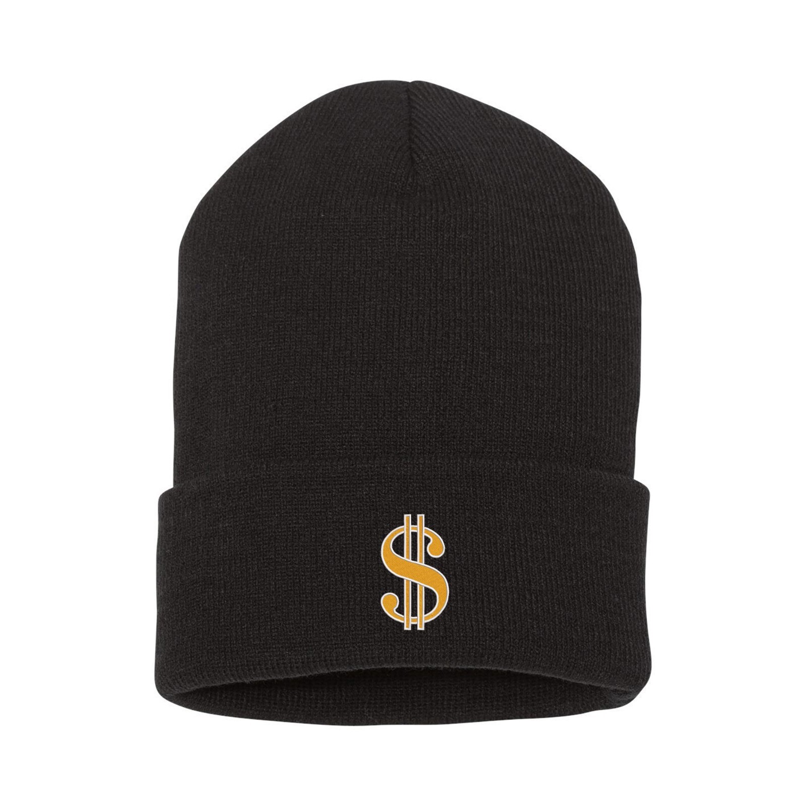 Dollar sign $ embroidered black beanie hat
