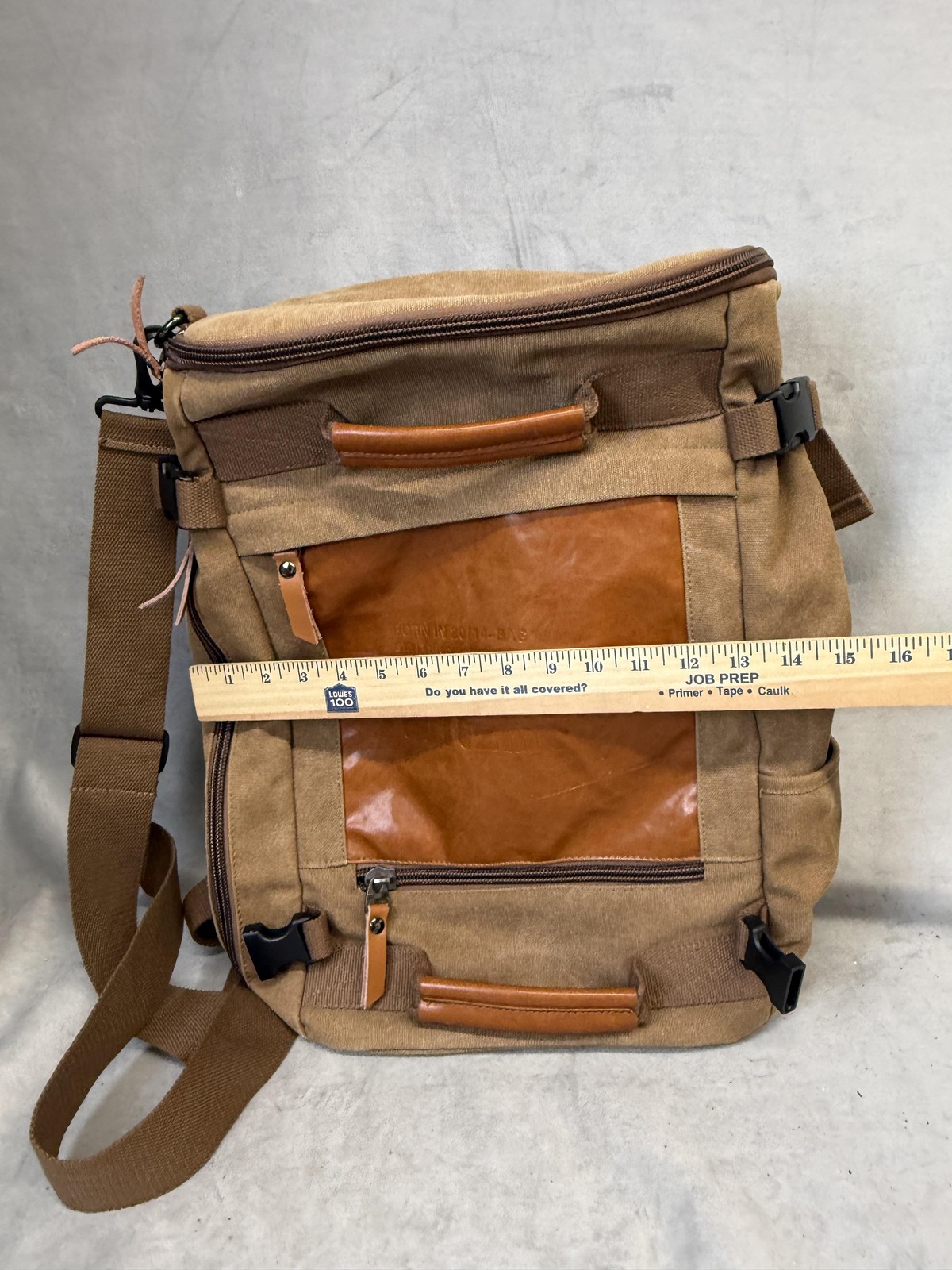 Witzman Backpack Mens Large Brown Canvas Faux Leather Convertible Travel Bag
