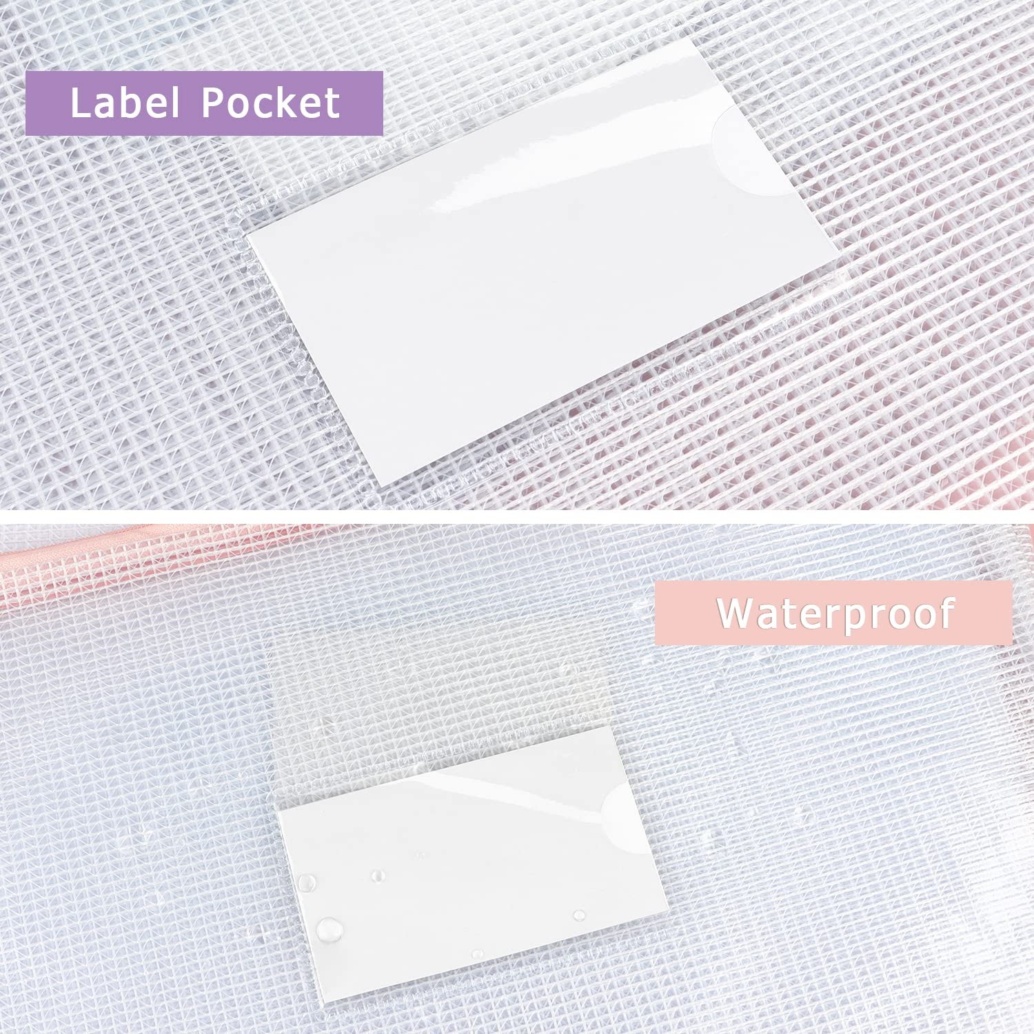 Tamaki 6 Pack Mesh Zipper Pouch with Label Pocket, Waterproof Zipper Bags, Docum