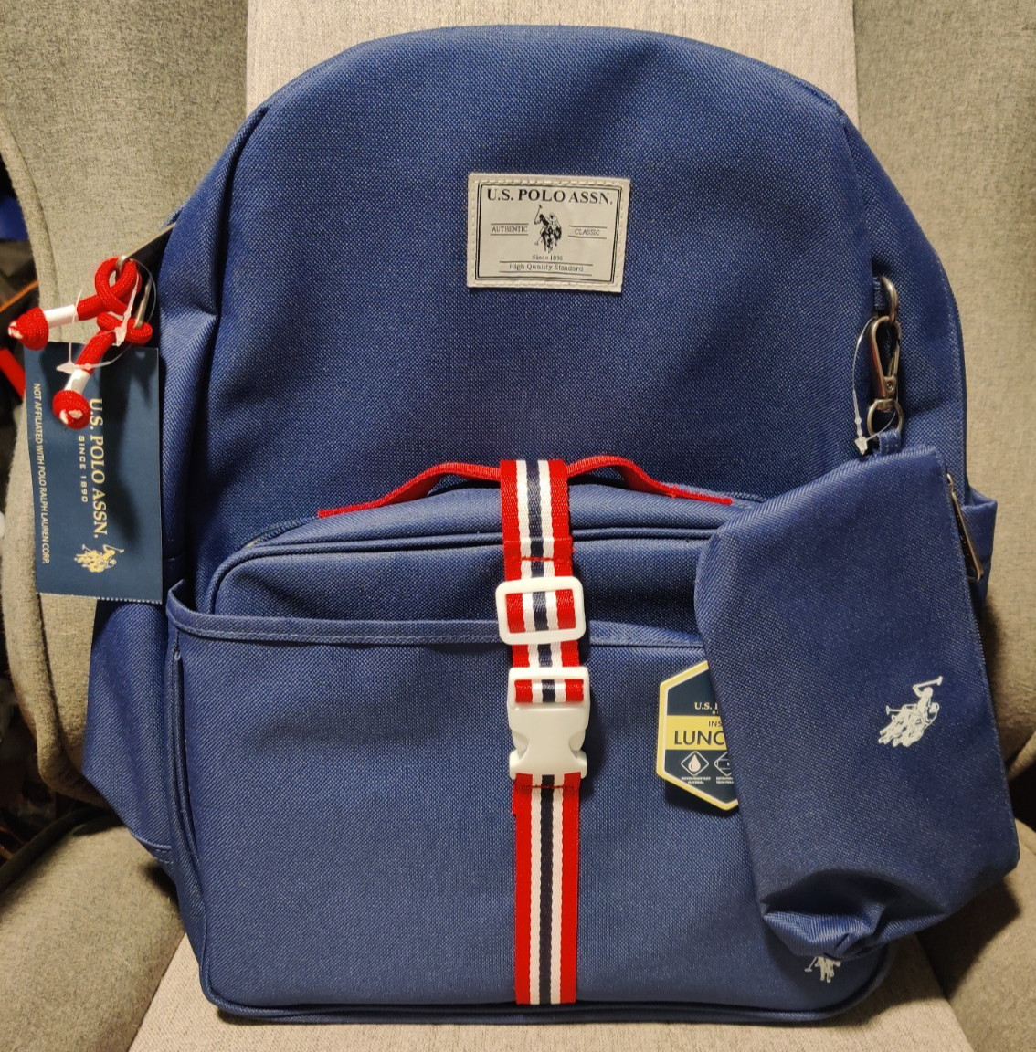U.S. Polo Assn Blue Backpack with Insulated Lunch Box and Pencil Pouch NWT