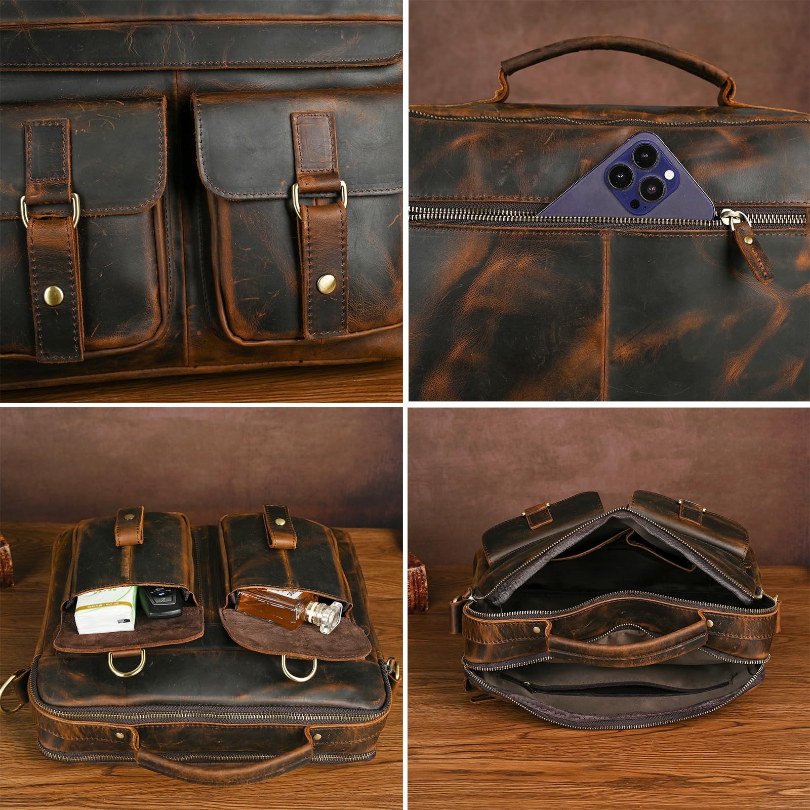 Water Resistant Canvas + Leather Business Attache Tote Briefcase 14″ Laptop O…