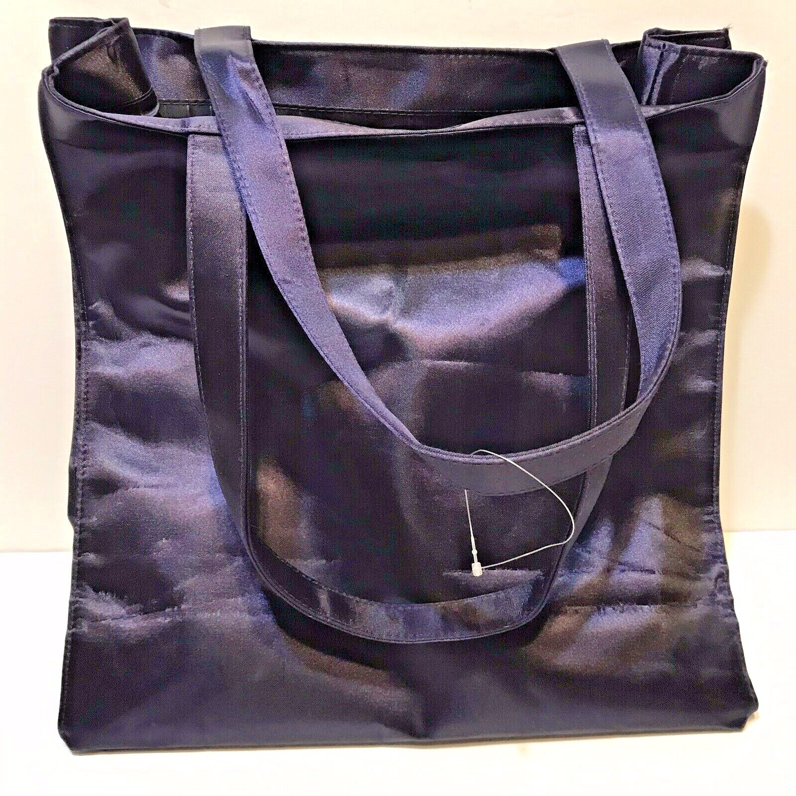 Vicky Tiel 21 Bonaparte Parfum Vinyl Tote Bag Navy Satin Feel Striped Lining