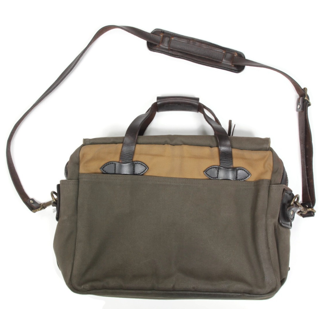 Filson Rugged Twill Original Briefcase Bag with Leather Strap Olive Green