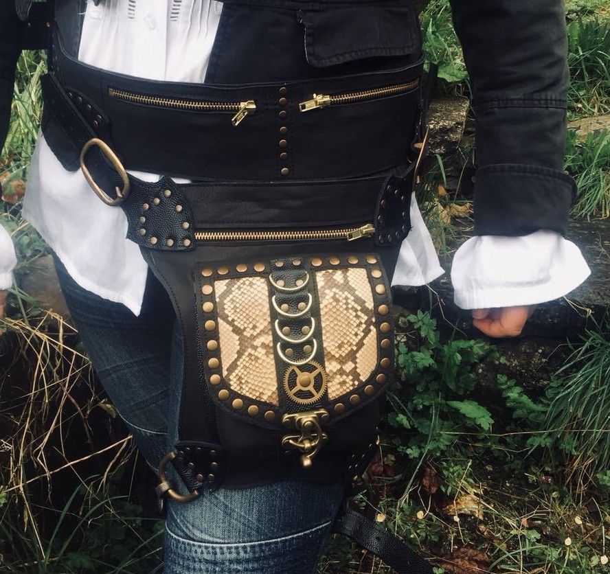Leather Python Snakeskin Hip Bag Waist Belt Holster Leg Strap Pouch Steampunk