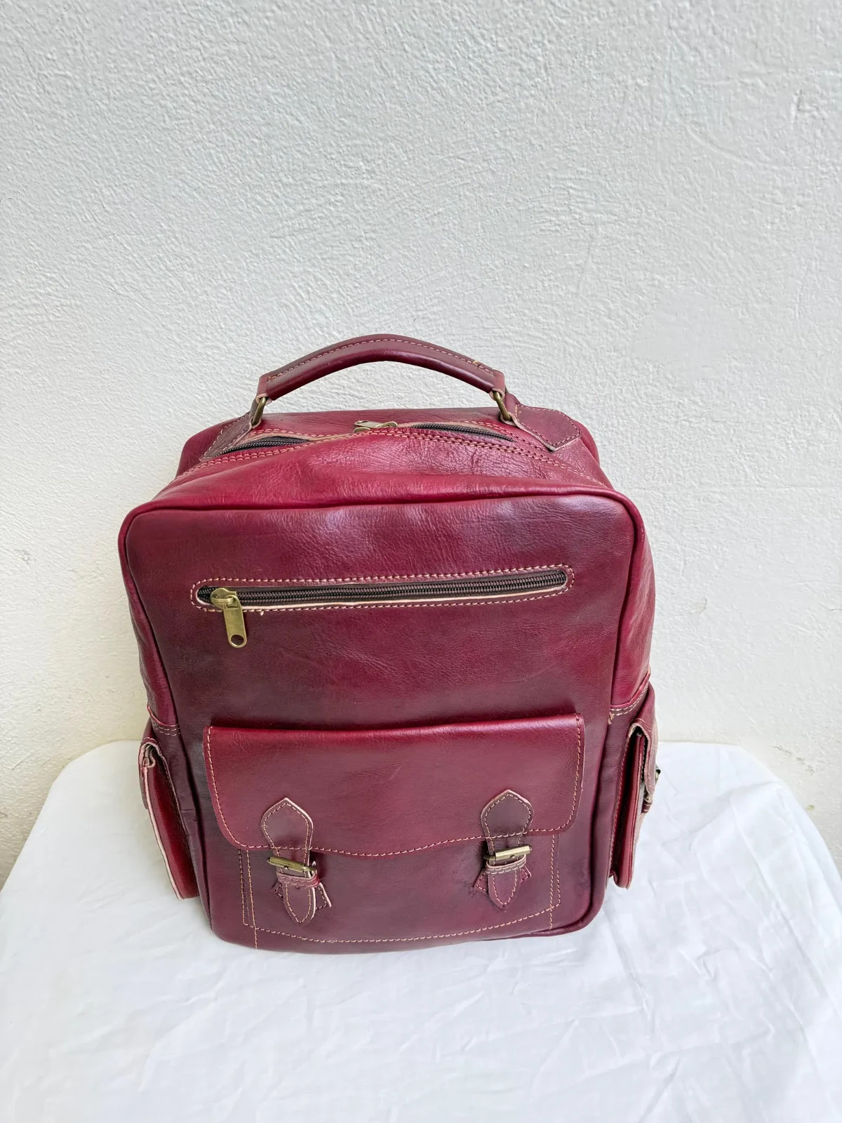 Handcrafted Genuine Leather Backpack – Bordeaux Color | 45 × 33 cm | Handmade