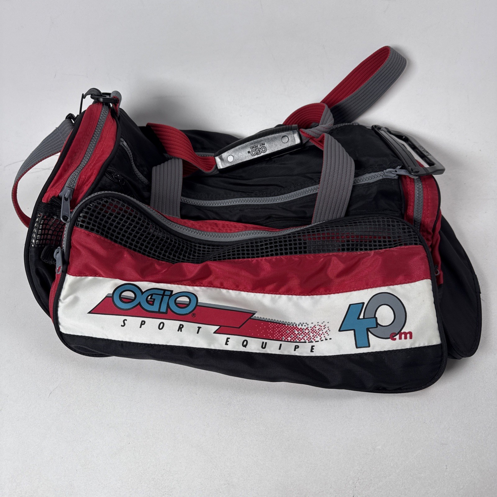 Vintage OGIO Sport Equipe 40cm Duffel Bag Red Black White Teal Retro Travel READ