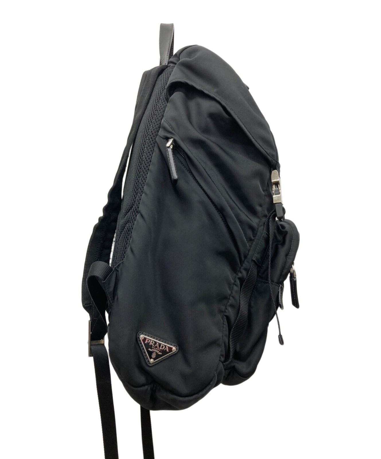 Prada Nylon Backpack Rucksack Daypack Bag Black Double Buckle Drawstring 2VZ135