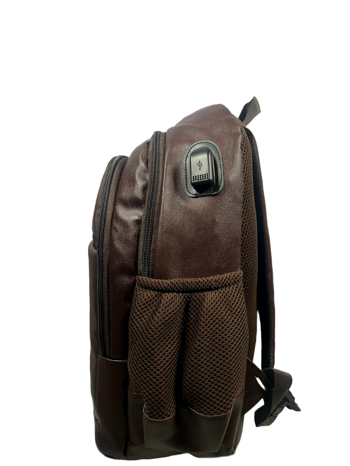 Brown Buffalo`Leather Backpack For Men with USB Port Charging 25 L Tech Backpack