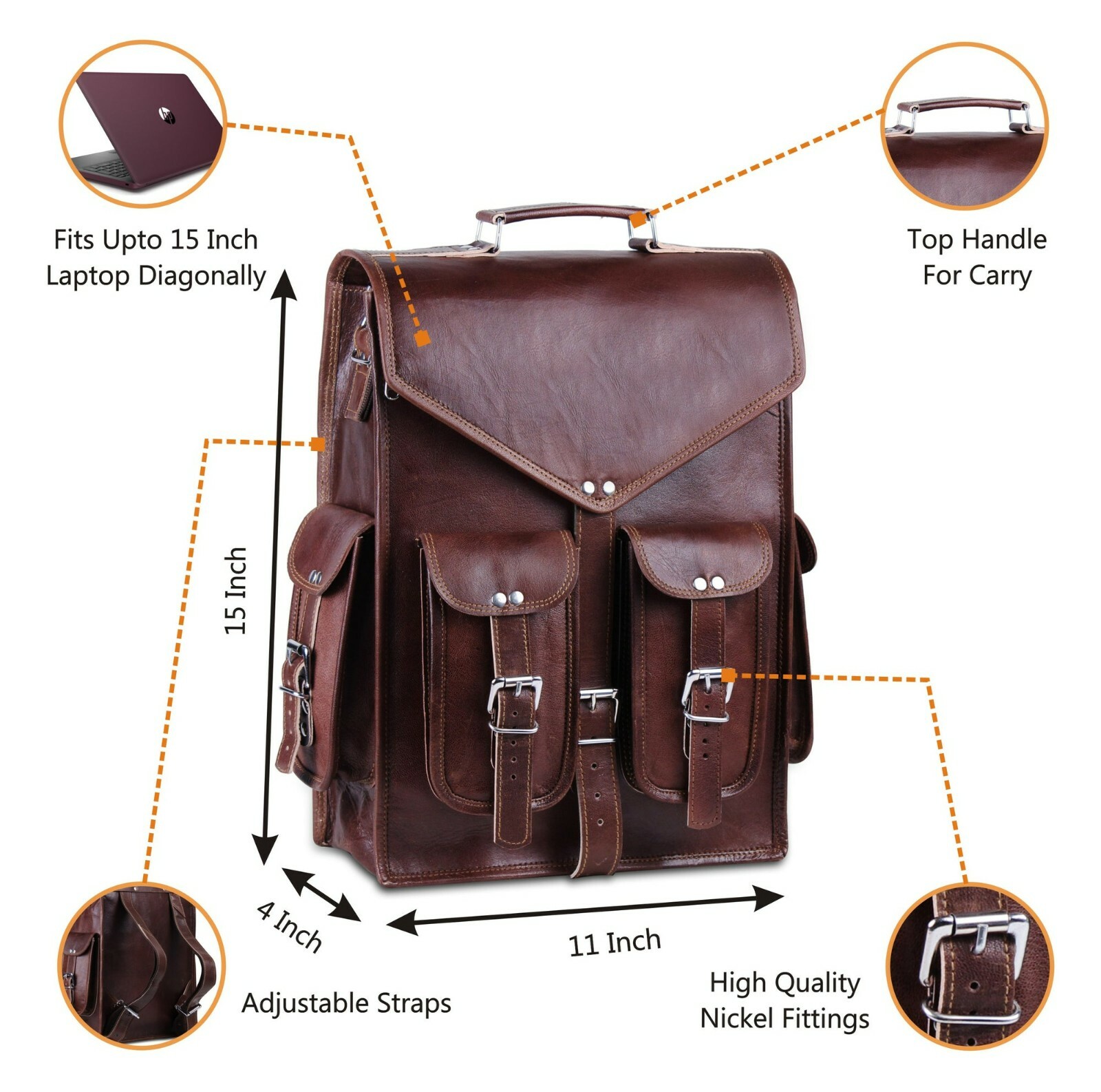 Handmade Vintage Brown Genuine Leather Laptop Messenger Bag Casual Backpack Real