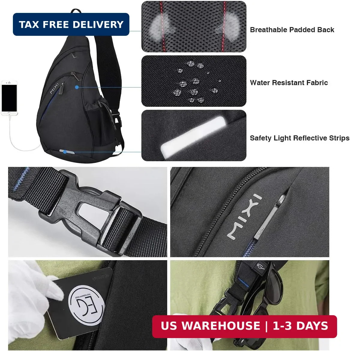 Sling Bag Men Backpack Unisex One Shoulder Bag Hiking Travel Backpack Crossbody