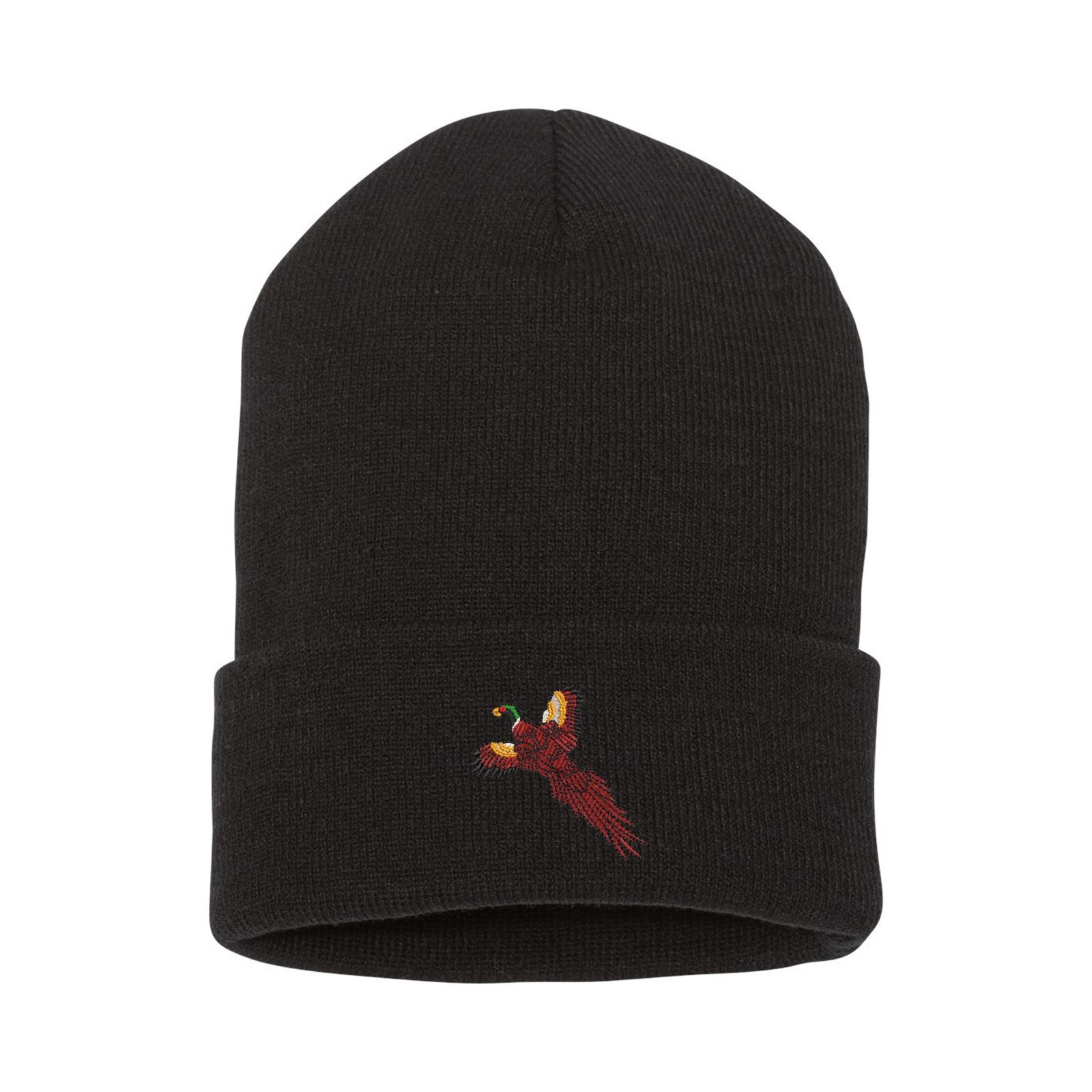 Wildlife decoy pheasant embroidered beanie hat, custom embroidered beanie hat