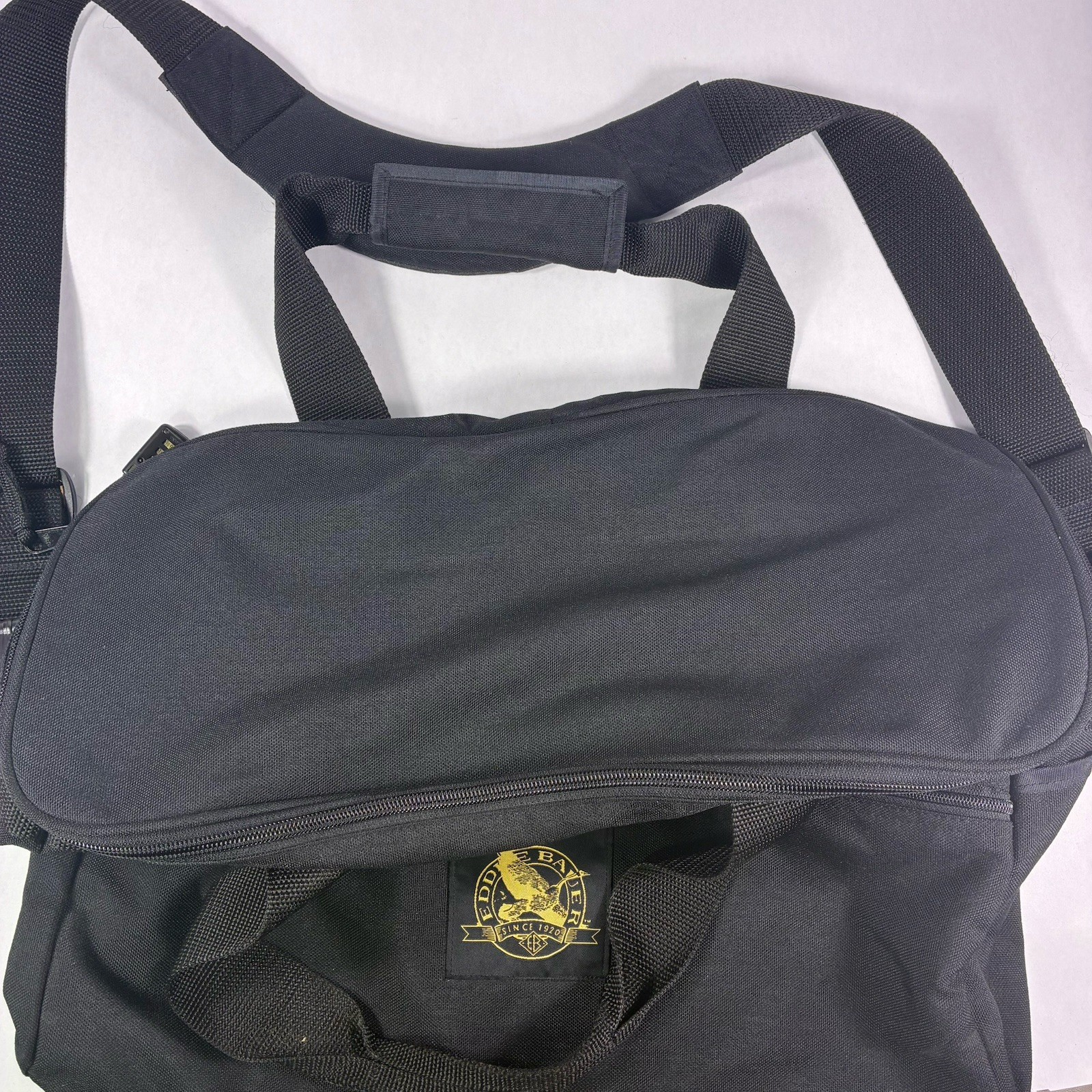 Eddie Bauer Black Duffle Bag Shoulder Strap Carry On Double Handle 100% Nylon